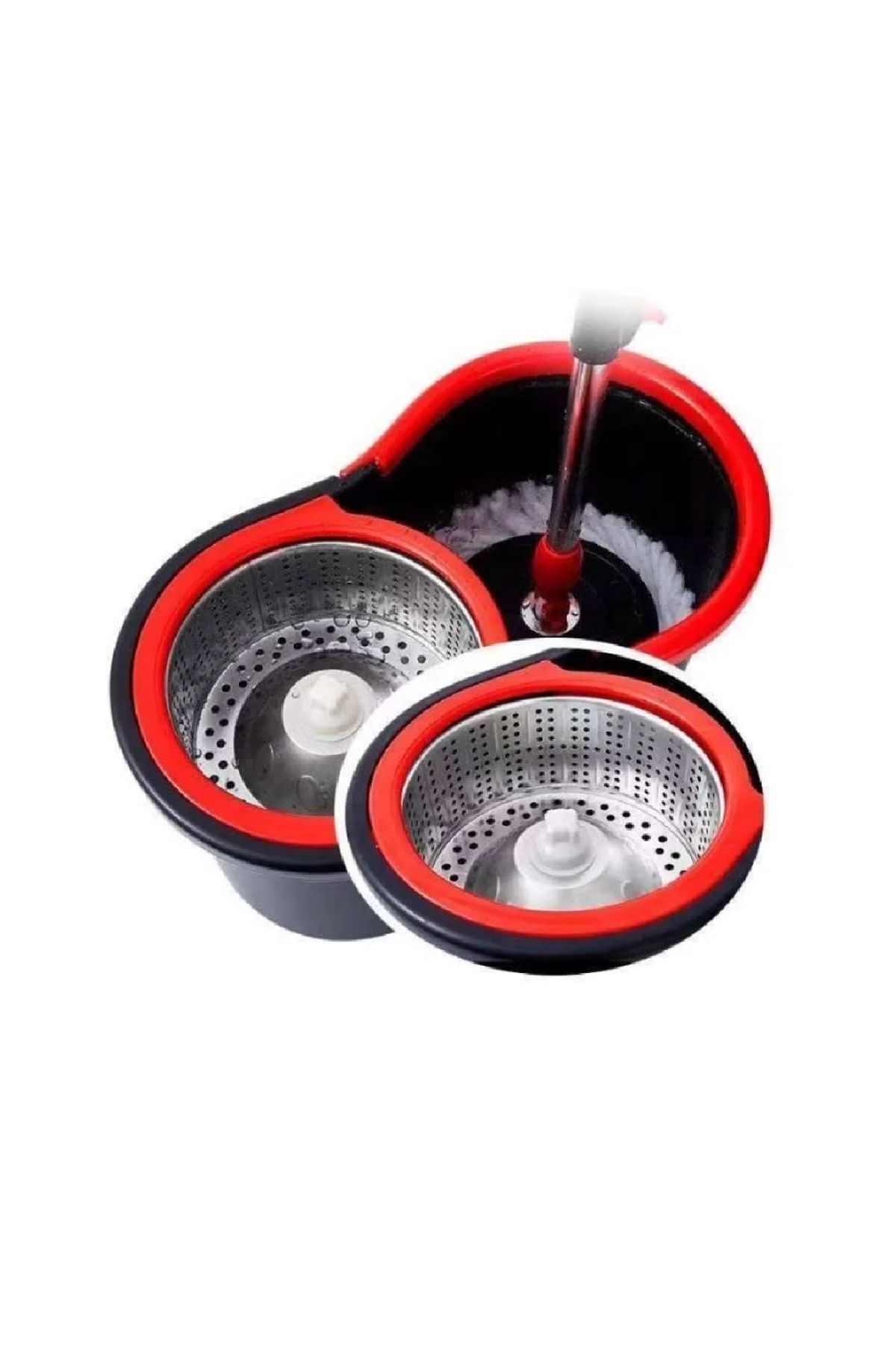 PAA-home-PAA-home Rotary Mop Set, Bucket with Removable Wringer, 360° Handle, 2 Cloths, Black Red 5