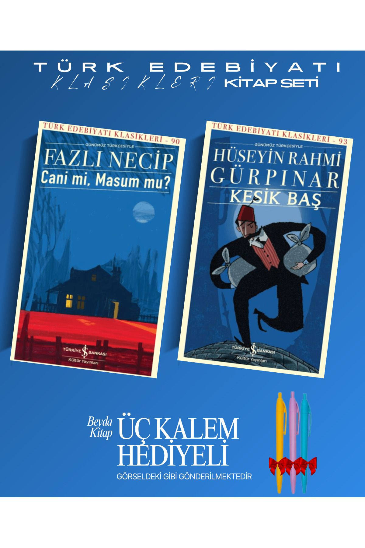 TÜRKİYE İŞ BANKASI KÜLTÜR YAYINLARI Cani mi Masum mu - Kesik Baş - Kitap Seti - Kalem Hediyeli - İSTDKLS