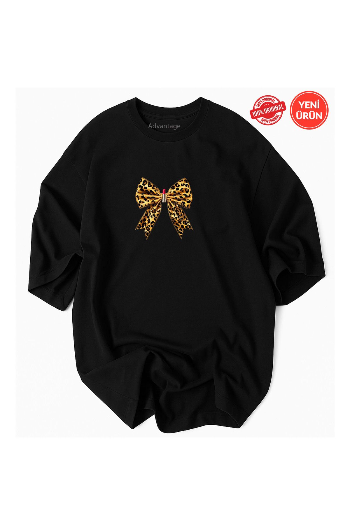 Advantage Kadın Leopar Kurdela Desenli %100 Pamuklu Premium T-Shirt