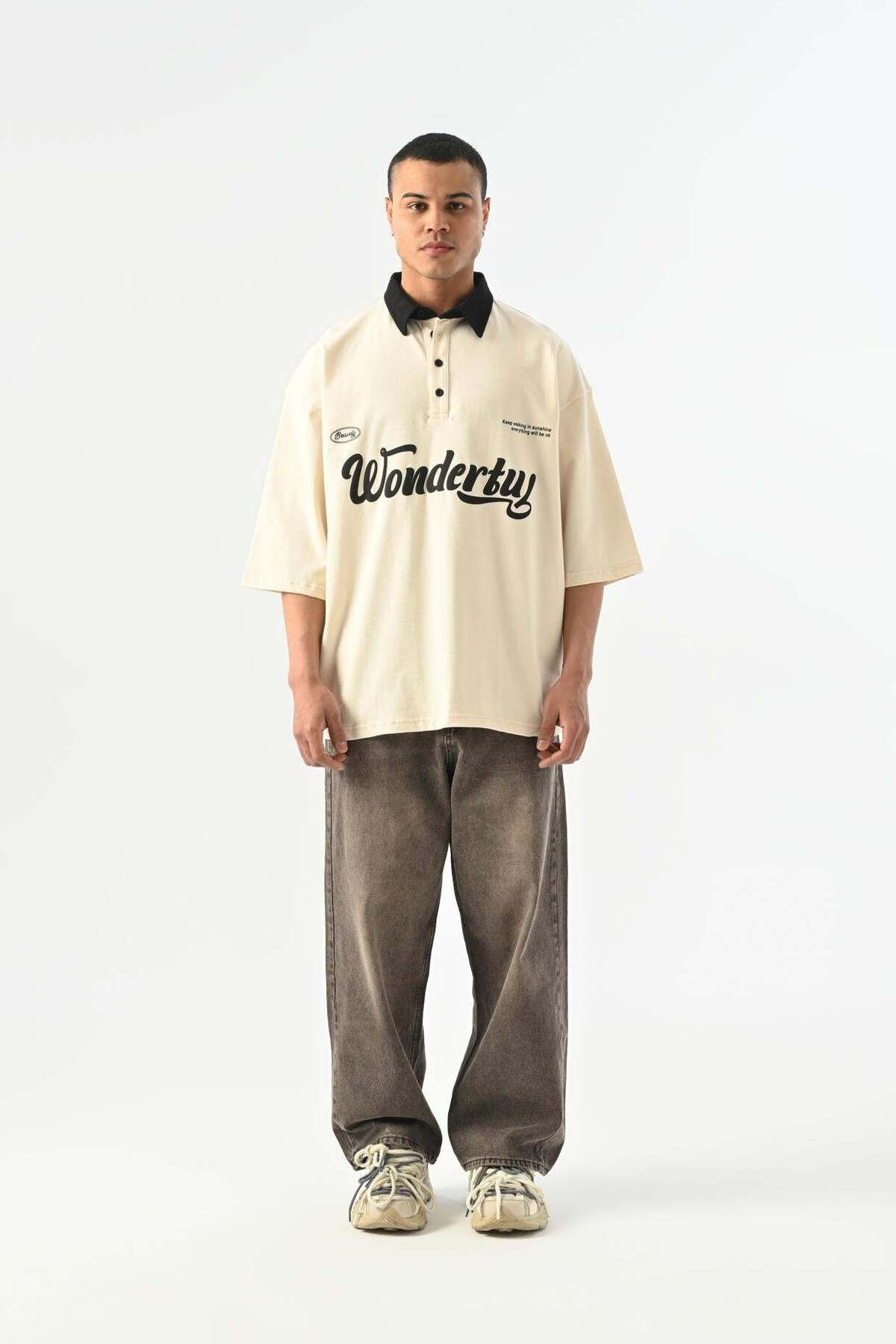 jaceyjace Wonderful Polo Yaka T-shirt - Kemik