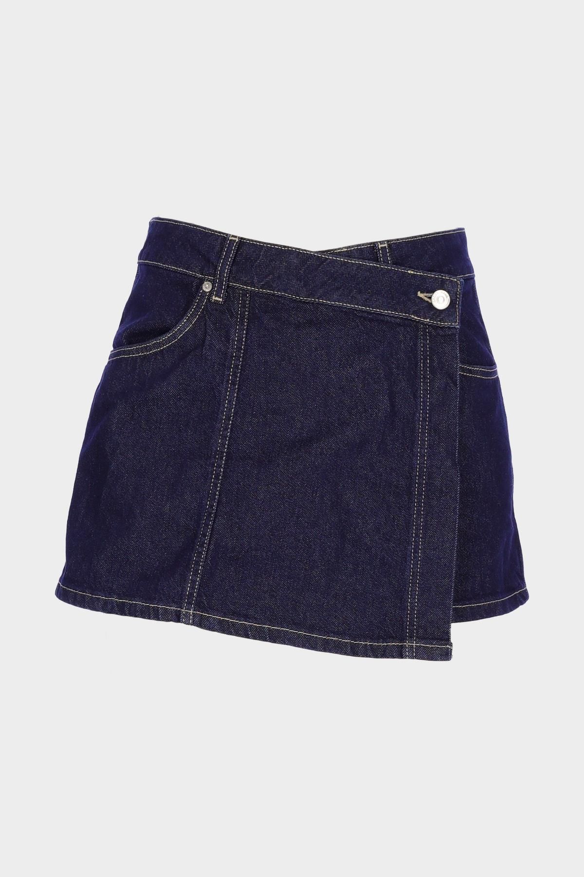 CROSS JEANS Koyu Mavi Yüksek Bel Jean Şort Etek C 4892-005