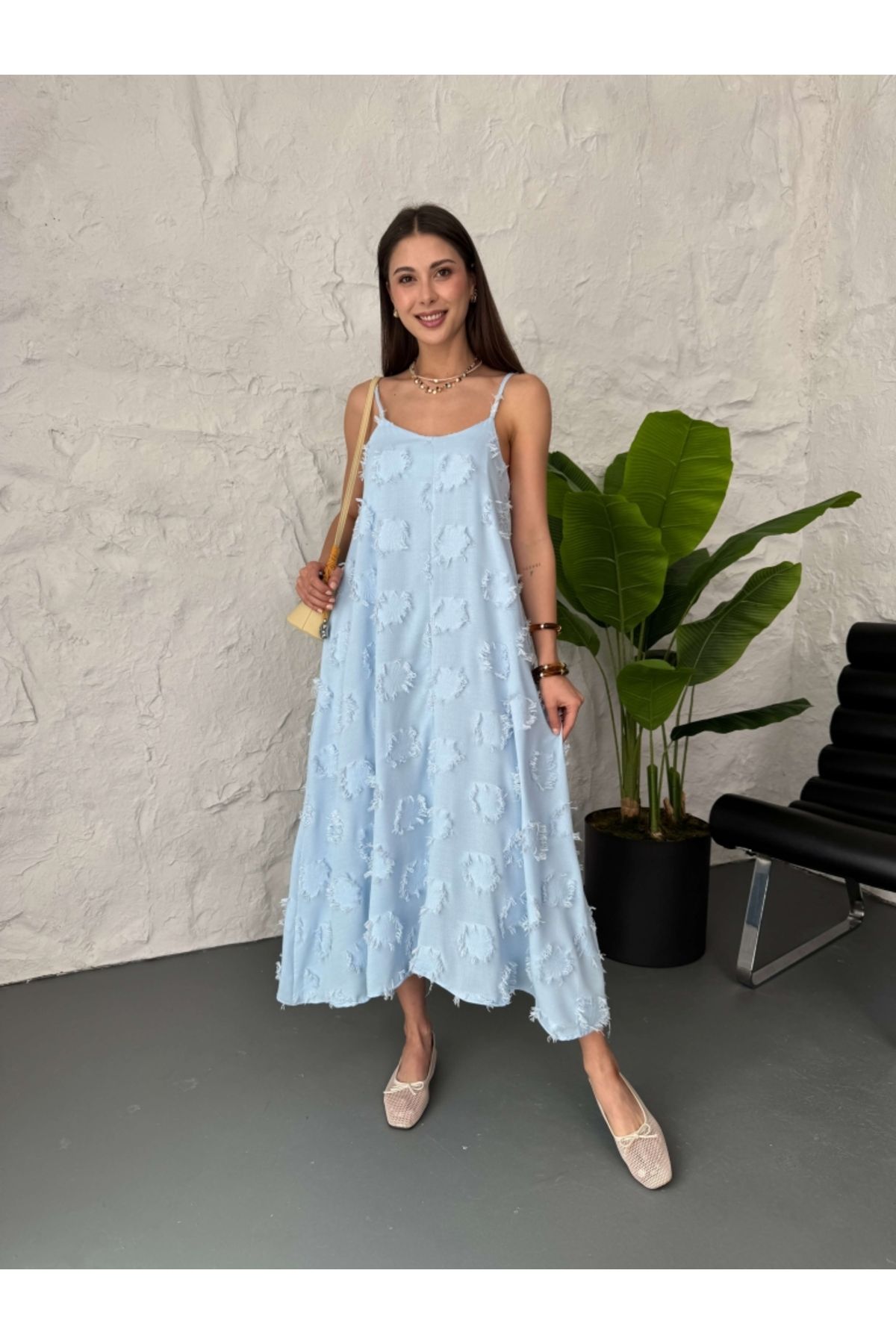Elif Özbey Butik Bebe Mavi Püskül Detaylı Askılı Elbise