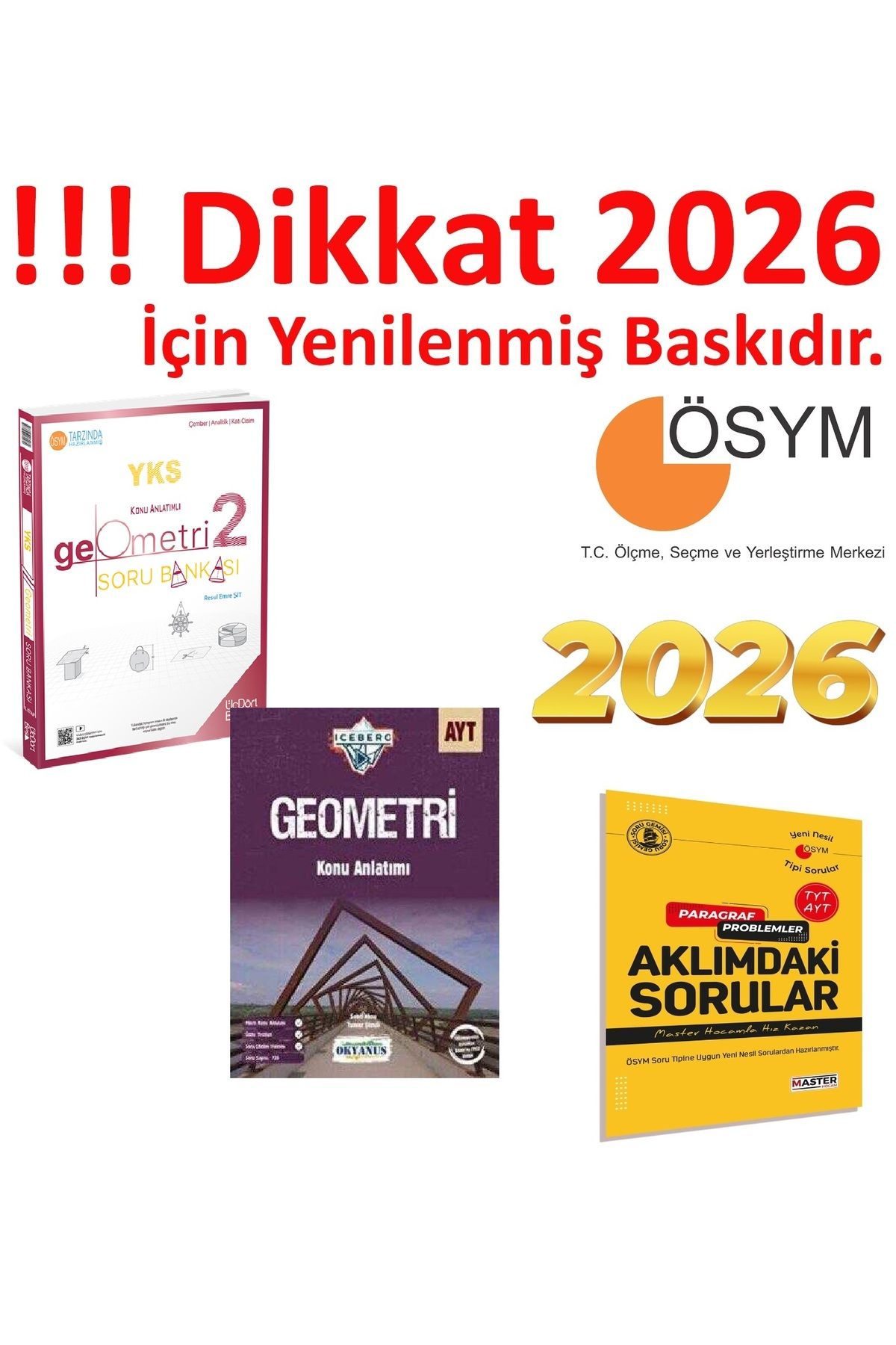 Üç Dört Beş Yayıncılık Üç Dört Beş 2026 YKS Geometri 2 Soru Bankası & Okyanus İceberg AYT Geometri Konu Anlatımı Güncel