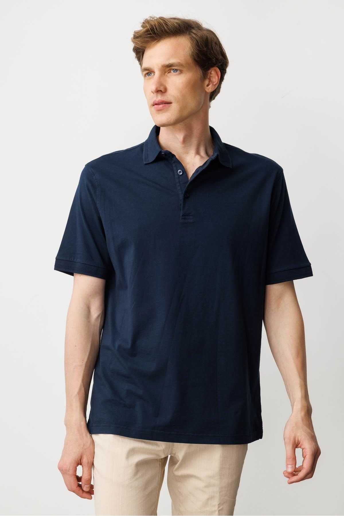 Desen Triko Erkek Polo Yaka T-shirt Lacivert