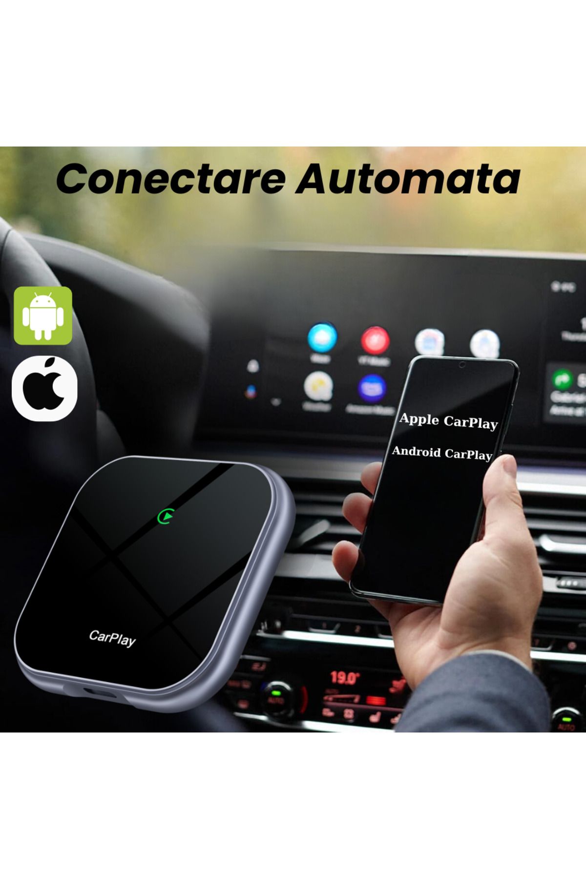 HASEPE-Carplay And Android Auto Wireless 2 In 1 Car Modulator, Ios 10 And Android 11 Compatible 3