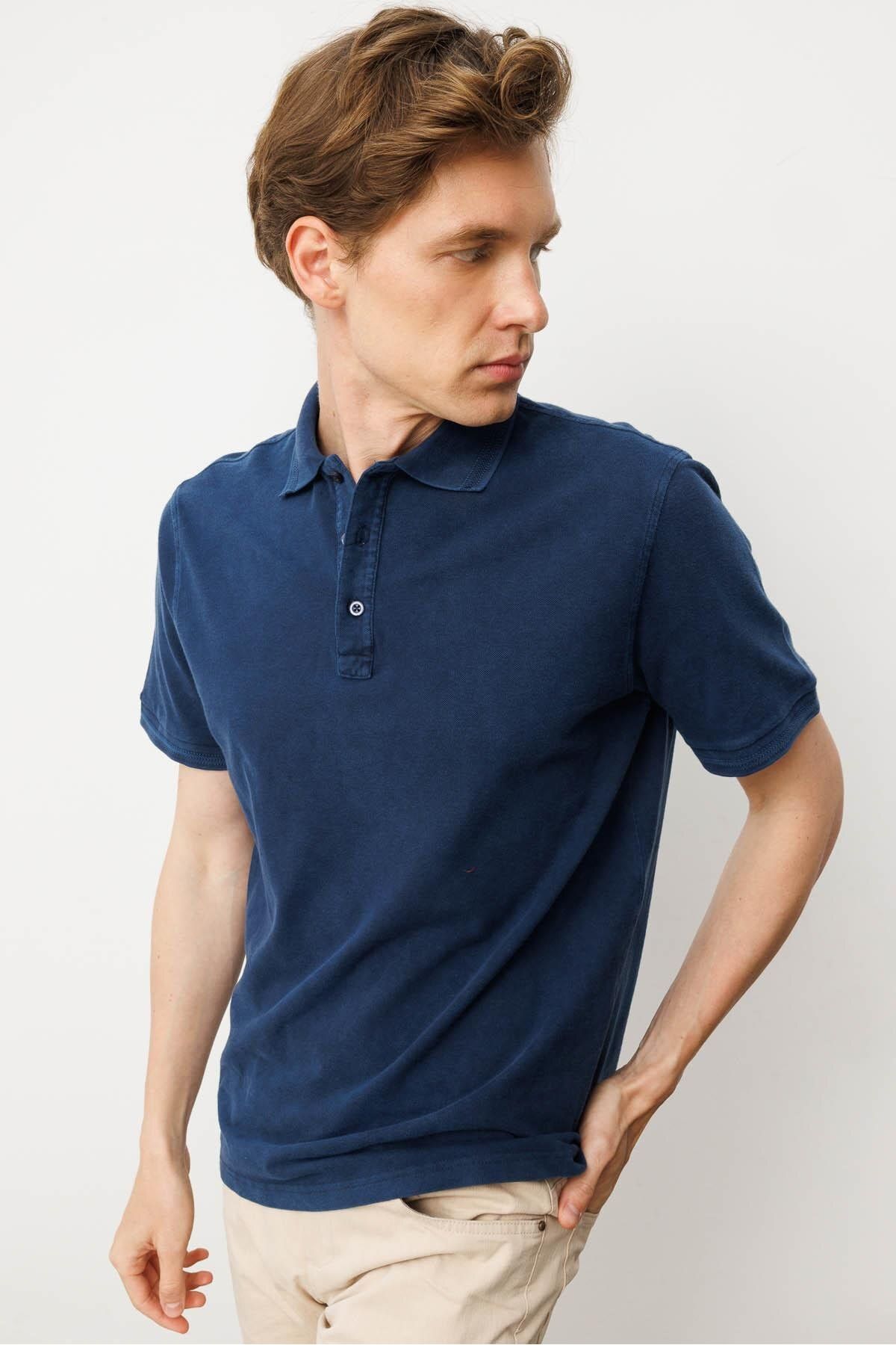 Desen Triko Erkek Polo Yaka T-shirt Lacivert