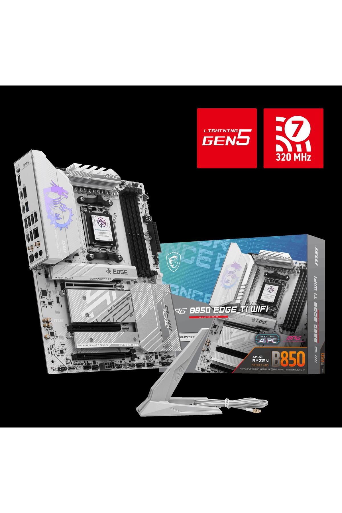 MSI-Mpg B850 Edge Ti Wifi Am5 Ddr5 8400Mhz(Oc) HDMI 4X M.2 USB 10Gbs 5g Lan Wifi 7 Atx 3