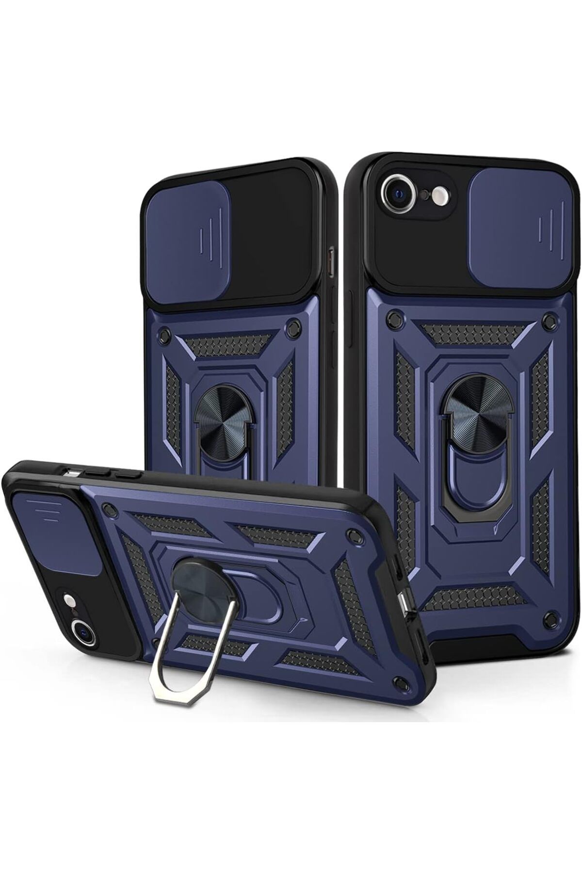 Rivor Apple iPhone 7 & iPhone 8 Kılıf Kamera Sürgülü Standlı Yüzüklü Darbe Emici Koruyucu Tank Kapak