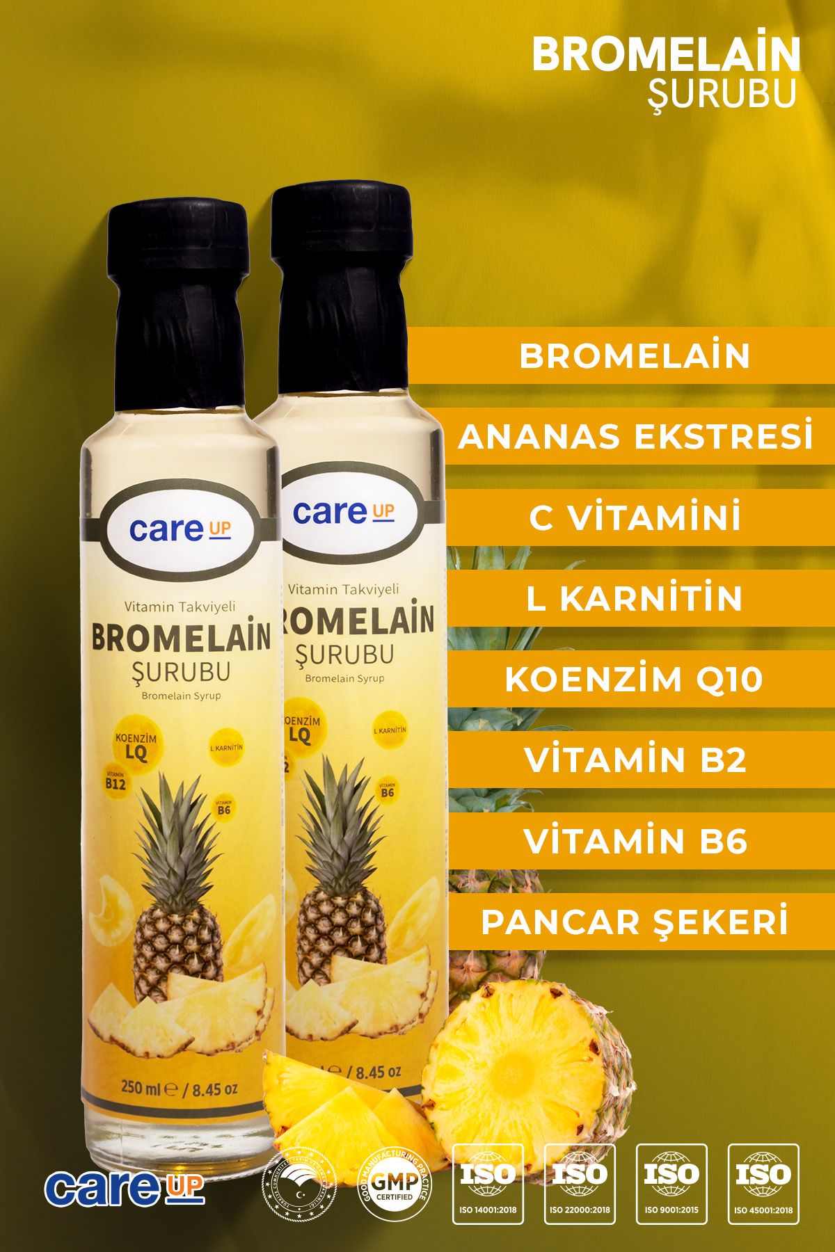 careup Bromelain Ananas Koenzim Q10 ve L Karnitin İçeren Detox Şurubu 250 ml X 2 Adet