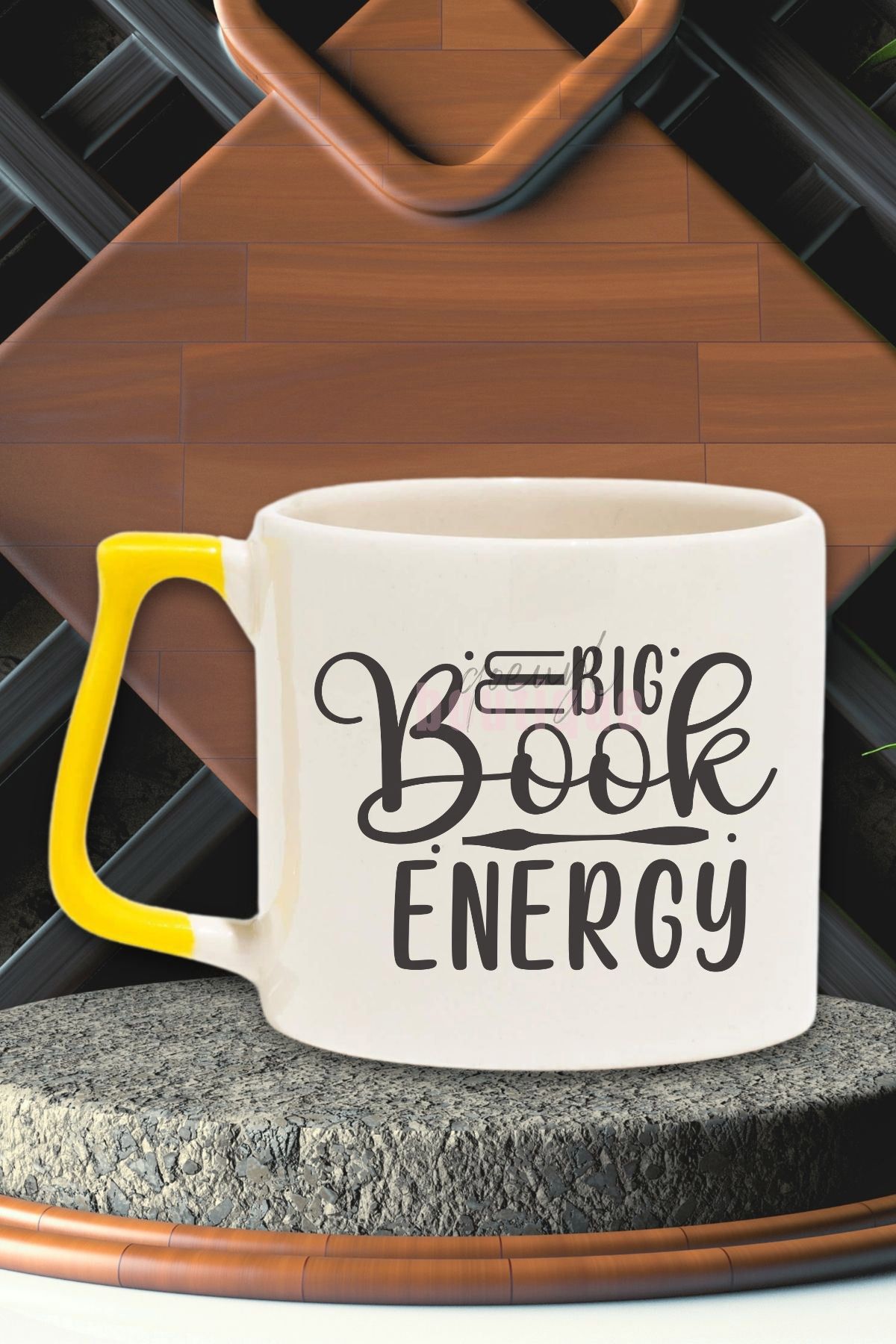 qoeuyl boutique Book Energy Temalı Kitap Sever Gücü Hediyelik Sarı Kulplu Kupa Bardak