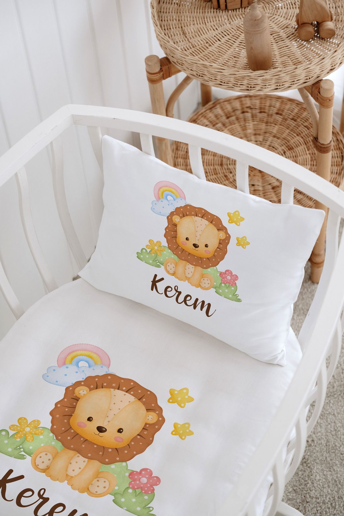 Messido %100 Pamuk Saten Baskılı Desenli Anne Yanı Beşik Nevresim Takımı 60x100 cm M-022