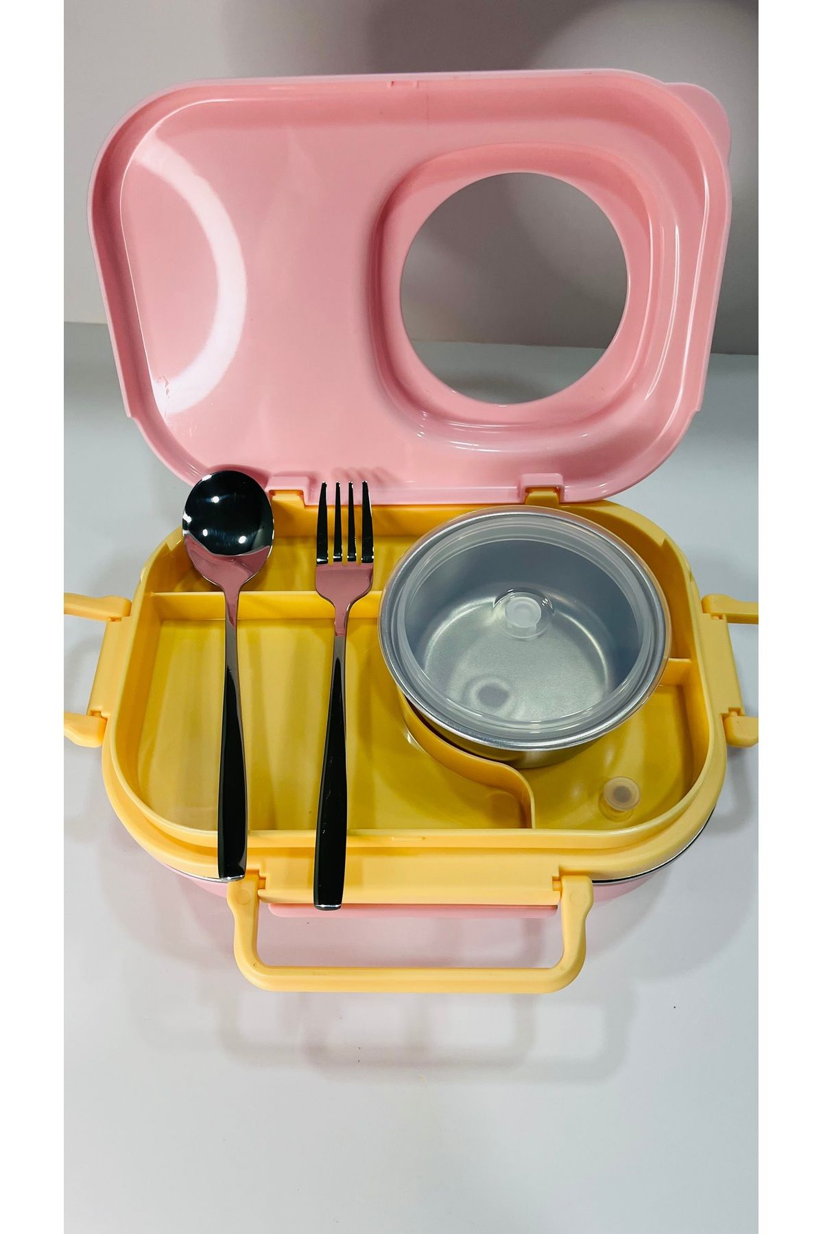 Uzspace-Stainless Steel 600ml Single Layer Insulated Lunch Box with Spoon and Fork Lunch Box 8021-92 2
