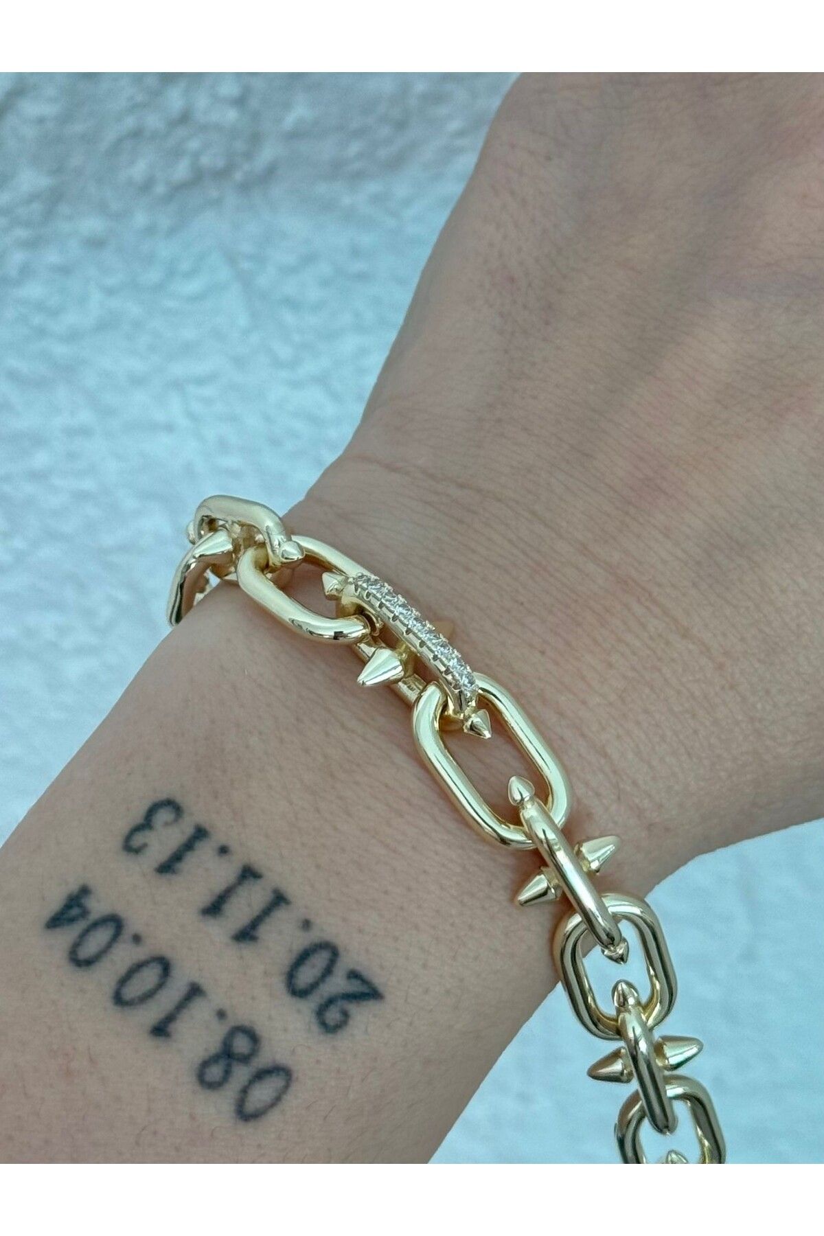 MyladyAccessoriess Zirkon Taş Çivi Detaylı İç İçe Geçme Çelik Bileklik