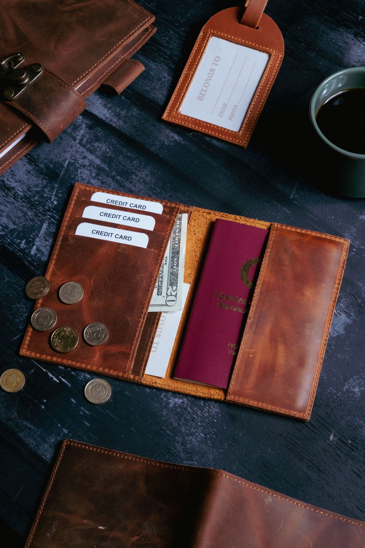 saraci leather craft Hakiki Deri Pasaportluk ve Kartlıklı Cüzdan