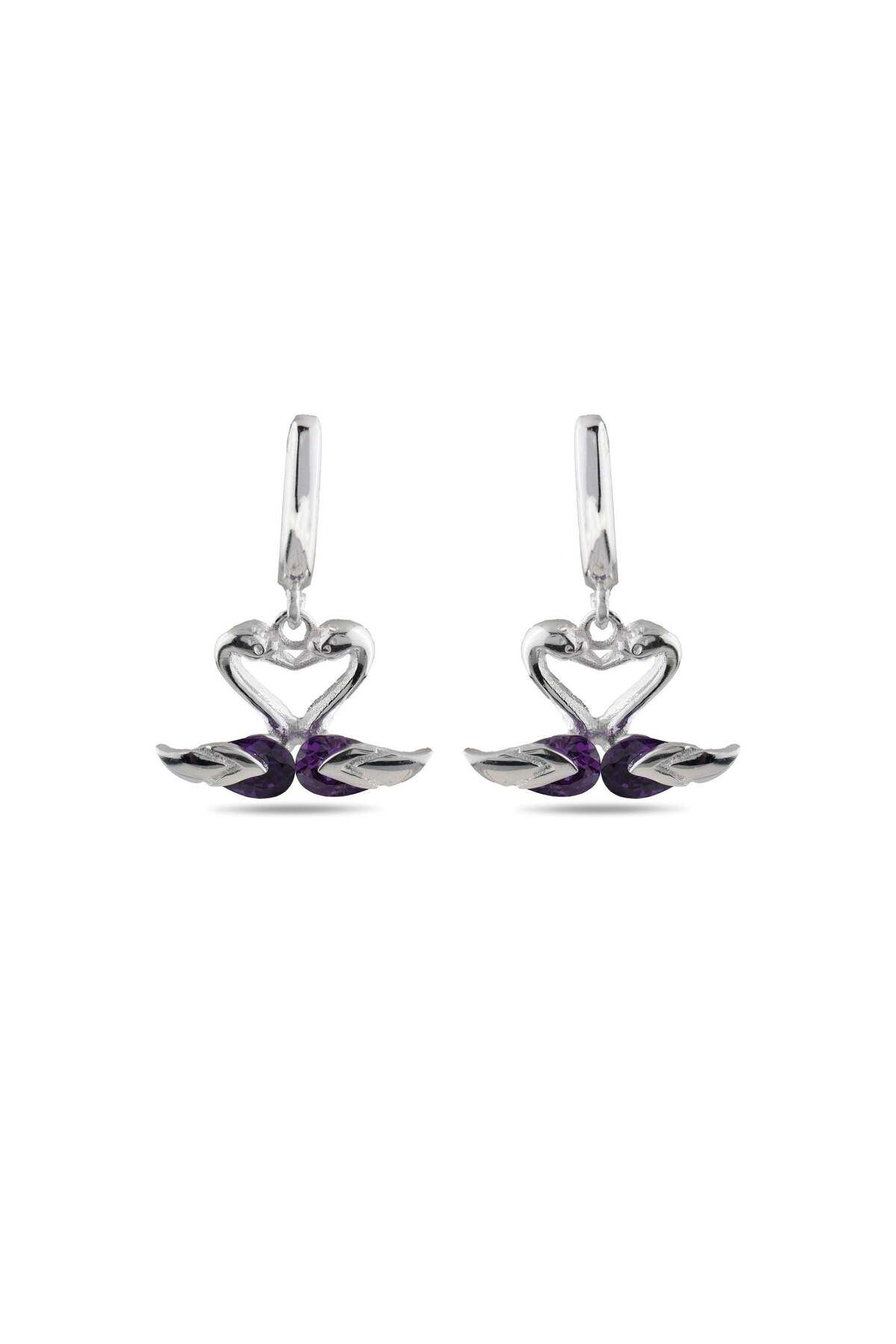 Lial Diamond Kuğu ve Doğal Taş Desenli Gümüş Küpe, 5 gram - Lial Diamond