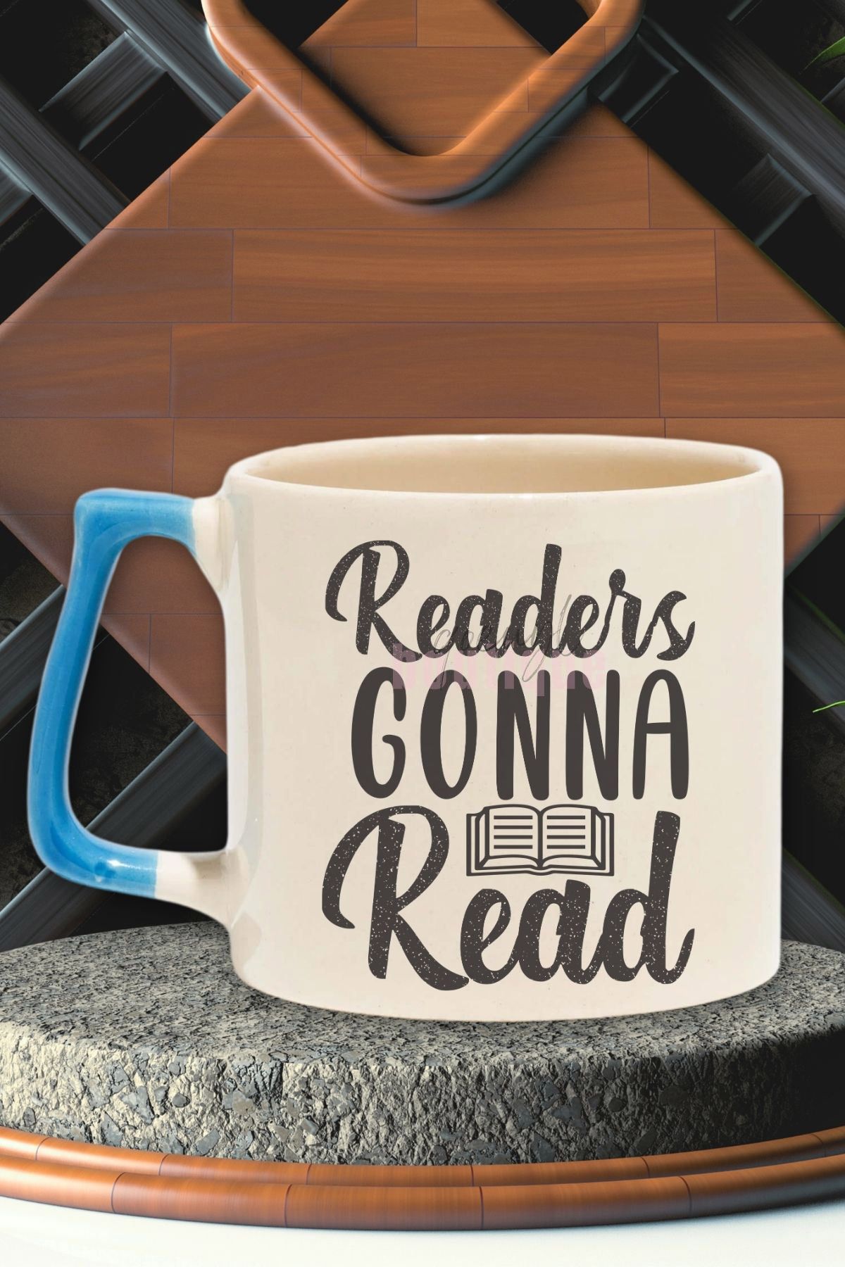 qoeuyl boutique Readers Gonna Read Yazılı Kitap Okuma Sloganı Hediyelik Mavi Kulplu Kupa Bardak