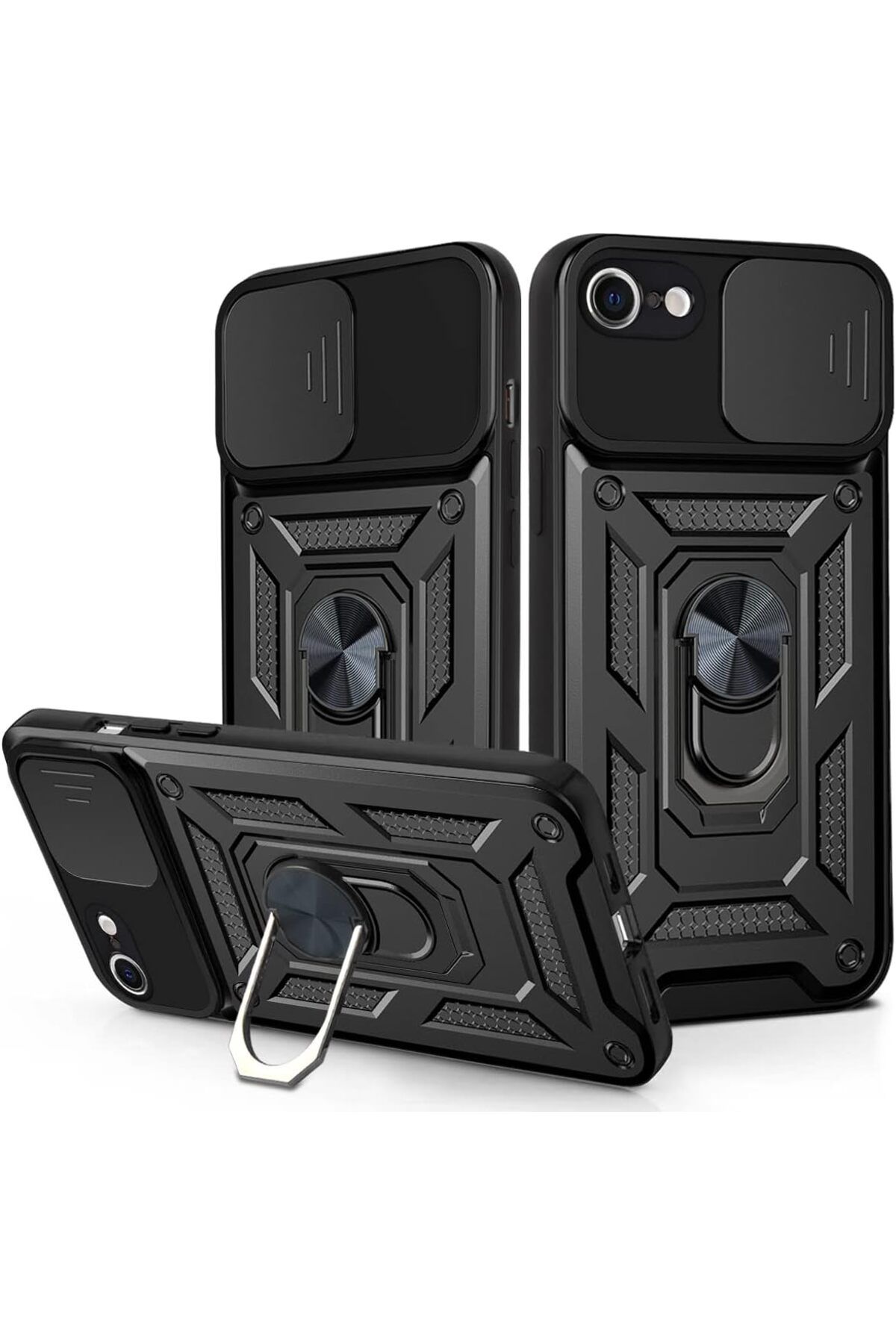 Rivor Apple iPhone 7 & iPhone 8 Kılıf Kamera Sürgülü Standlı Yüzüklü Darbe Emici Koruyucu Tank Kapak