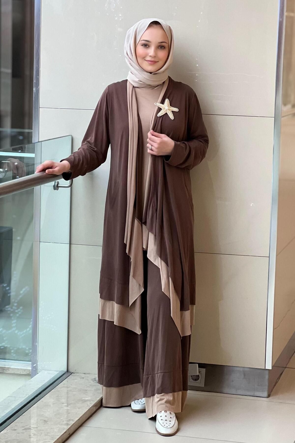 Ghisa Hırkası Yıldız Broşlu Kolsuz İçlikli Pantolonlu 3'Lü Set Takım