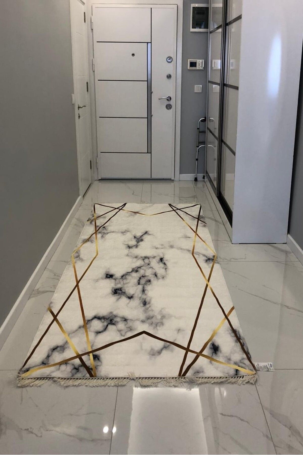 CENTER AVM Beyaz Gold Yolluk Makinede Yıkanabilir Kaymaz Taban Yolluk