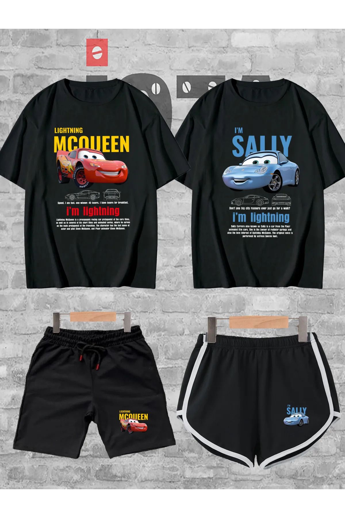 Joza Outdoors Kadın Erkek Sally McQueen Cars Baskılı Sevgili Çift Kombini Tasarım Oversize Tshirt Şort 4lü Set