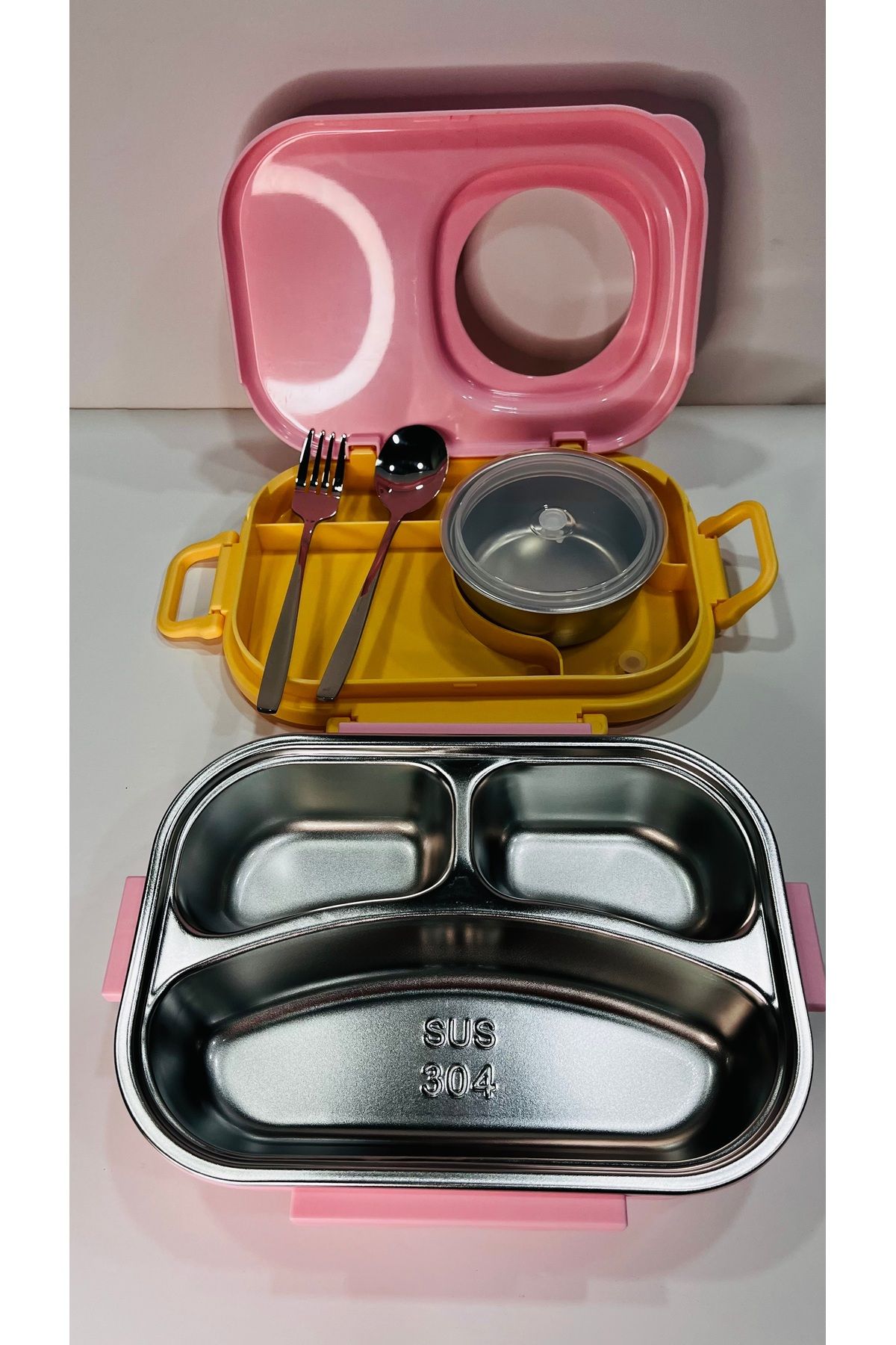 Uzspace-Stainless Steel 600ml Single Layer Insulated Lunch Box with Spoon and Fork Lunch Box 8021-92 4