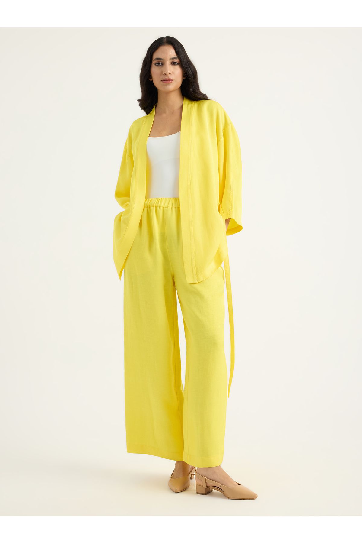 Store Wf Sarı Ketenli Kimono Takım
