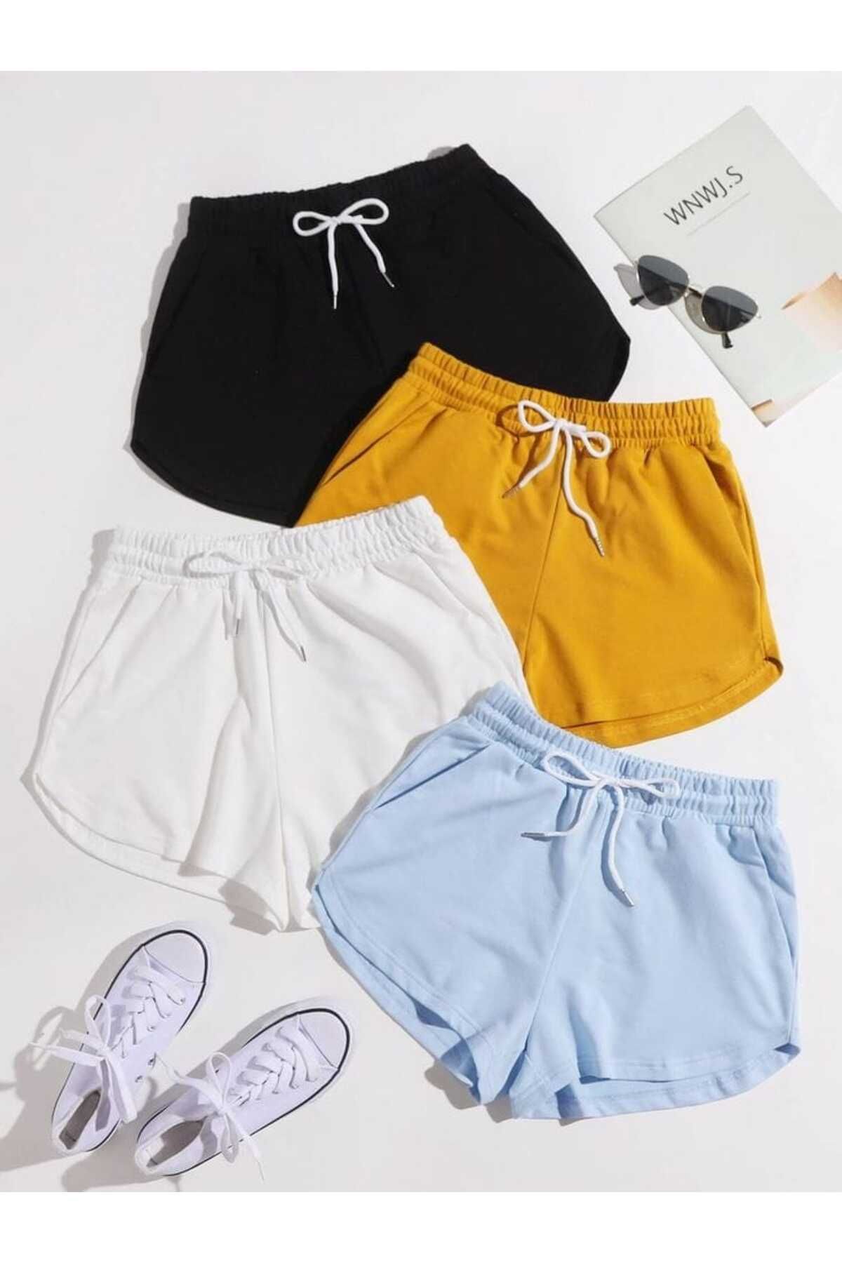 UYN SPORT 4lü Siyah-Hardal-Mavi-Beyaz Pamuk Polyester Kısa Şort