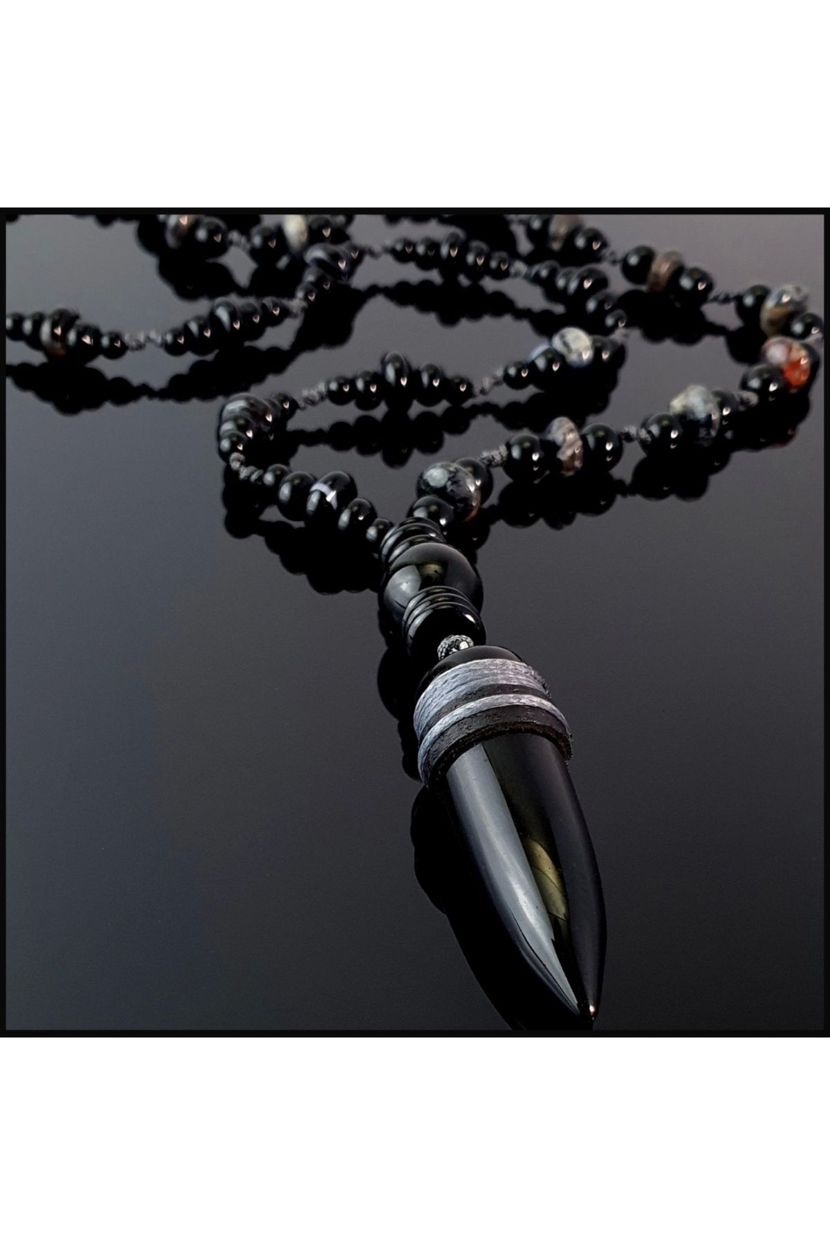Seven Art Jewelry Doğal Taş Kolye, Kurşun Oniks Uçlu Kolye, Erkek Kolye, Kadın Kolye