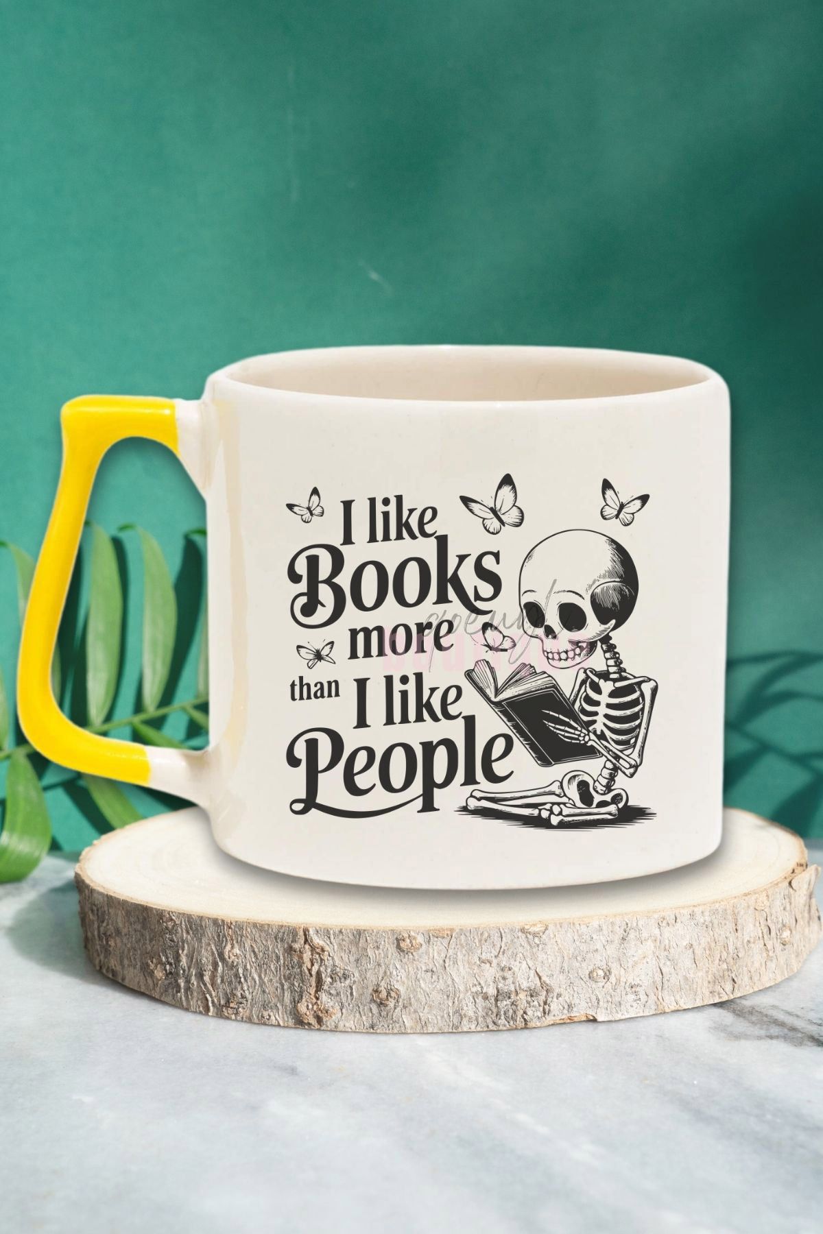 qoeuyl boutique I Like Books More Than I Like People Yazılı Kitap Sever Hediyelik Sarı Kulplu Kupa Bardak