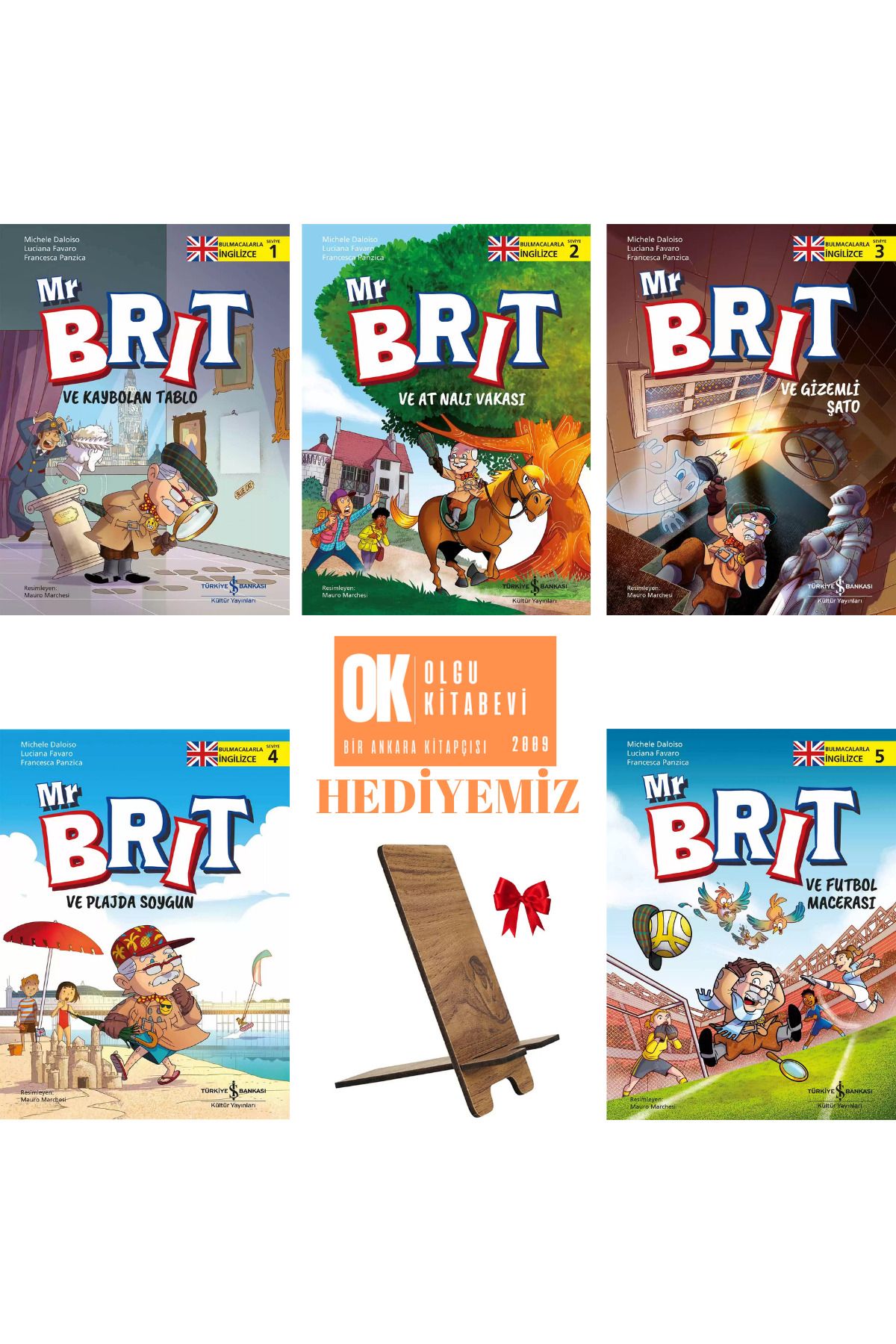 TÜRKİYE İŞ BANKASI KÜLTÜR YAYINLARI Bulmacalarla İngilizce / Mr Brit ve Macerası 5 kitap set ( telefon tutucu hediyemiz)