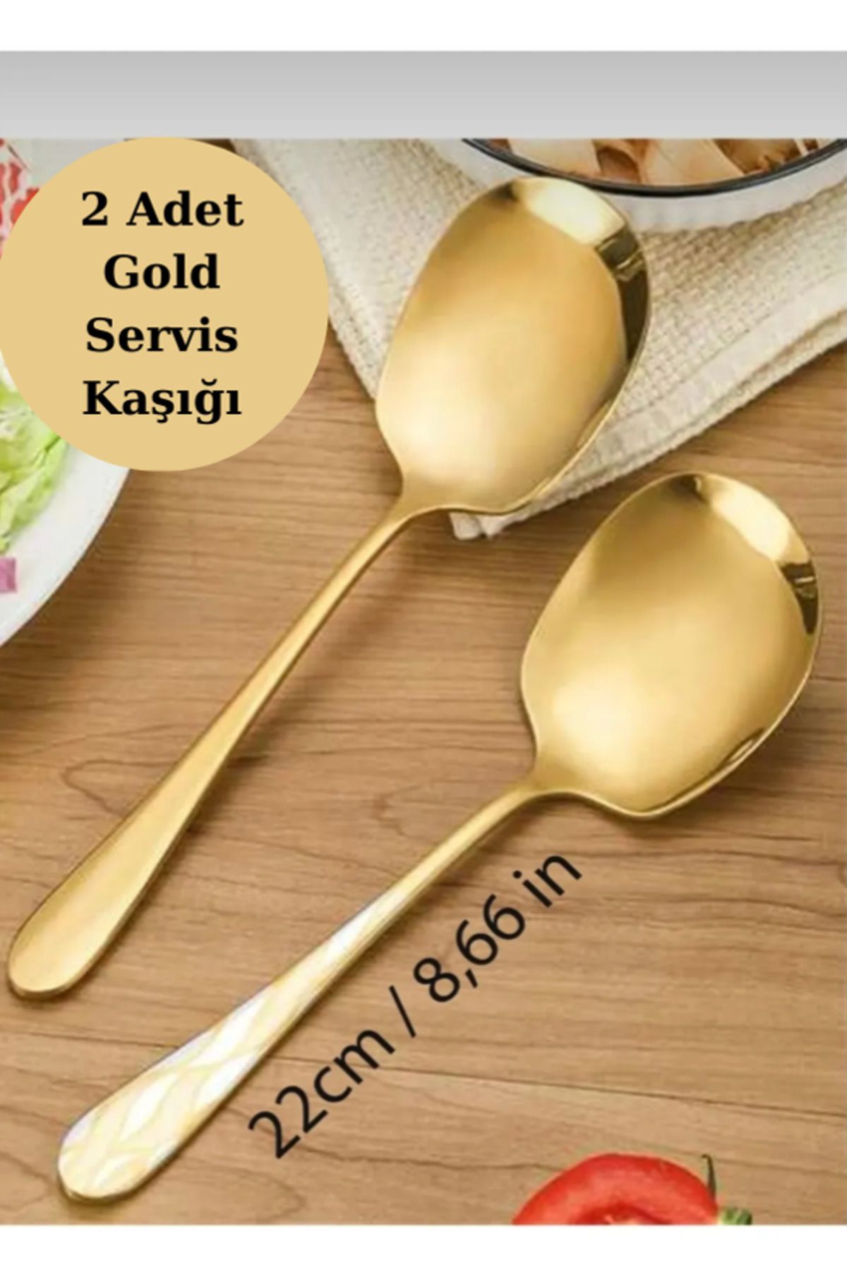 Hilamingo Home 2 Adet Paslanmaz Çelik Gold Servis Kaşığı