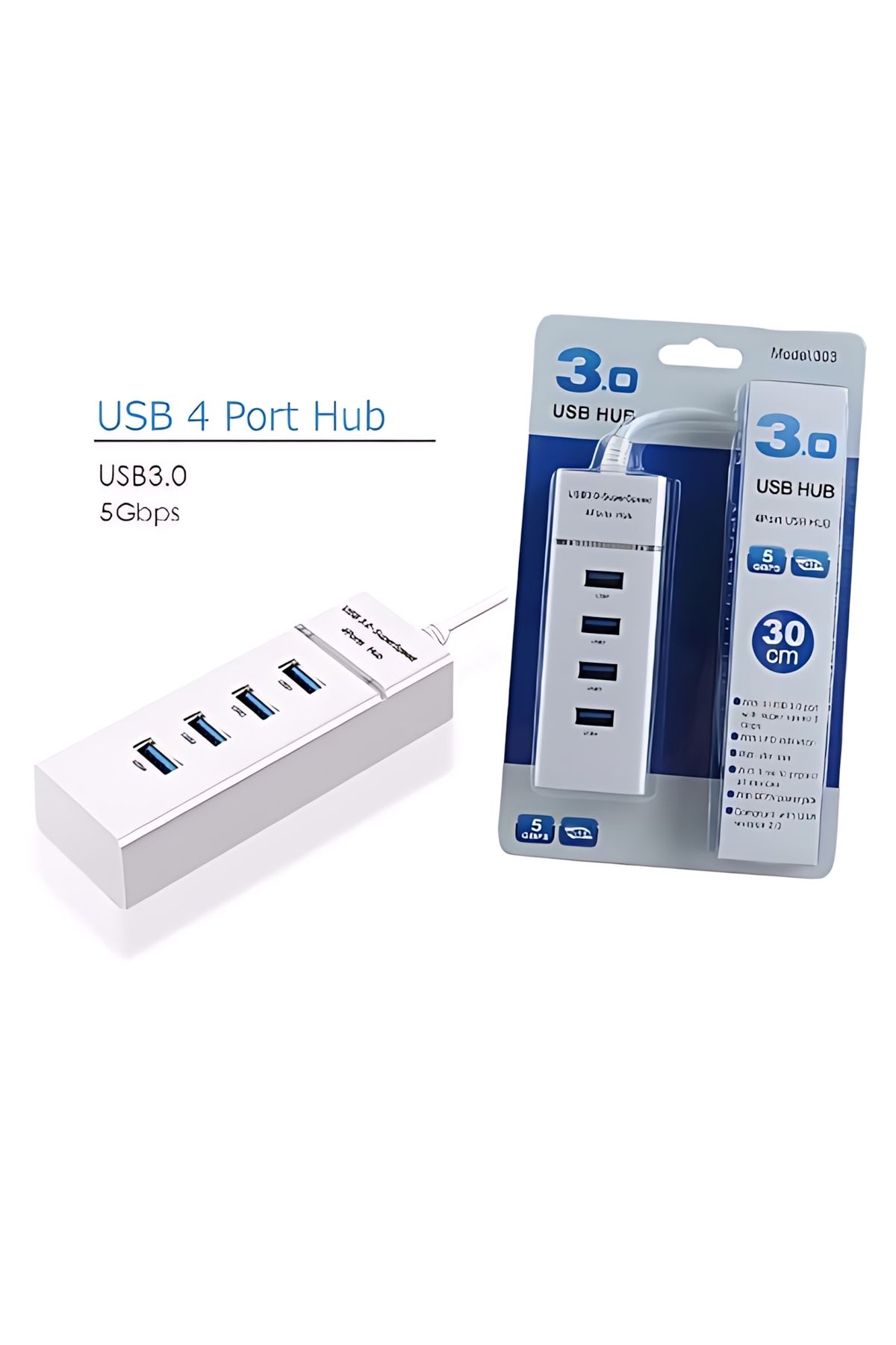 Others-USB 3.0 4-Port Portable Hub with 30cm USB 3.0 Cable with Super Speed 5 Gbps (White) 7