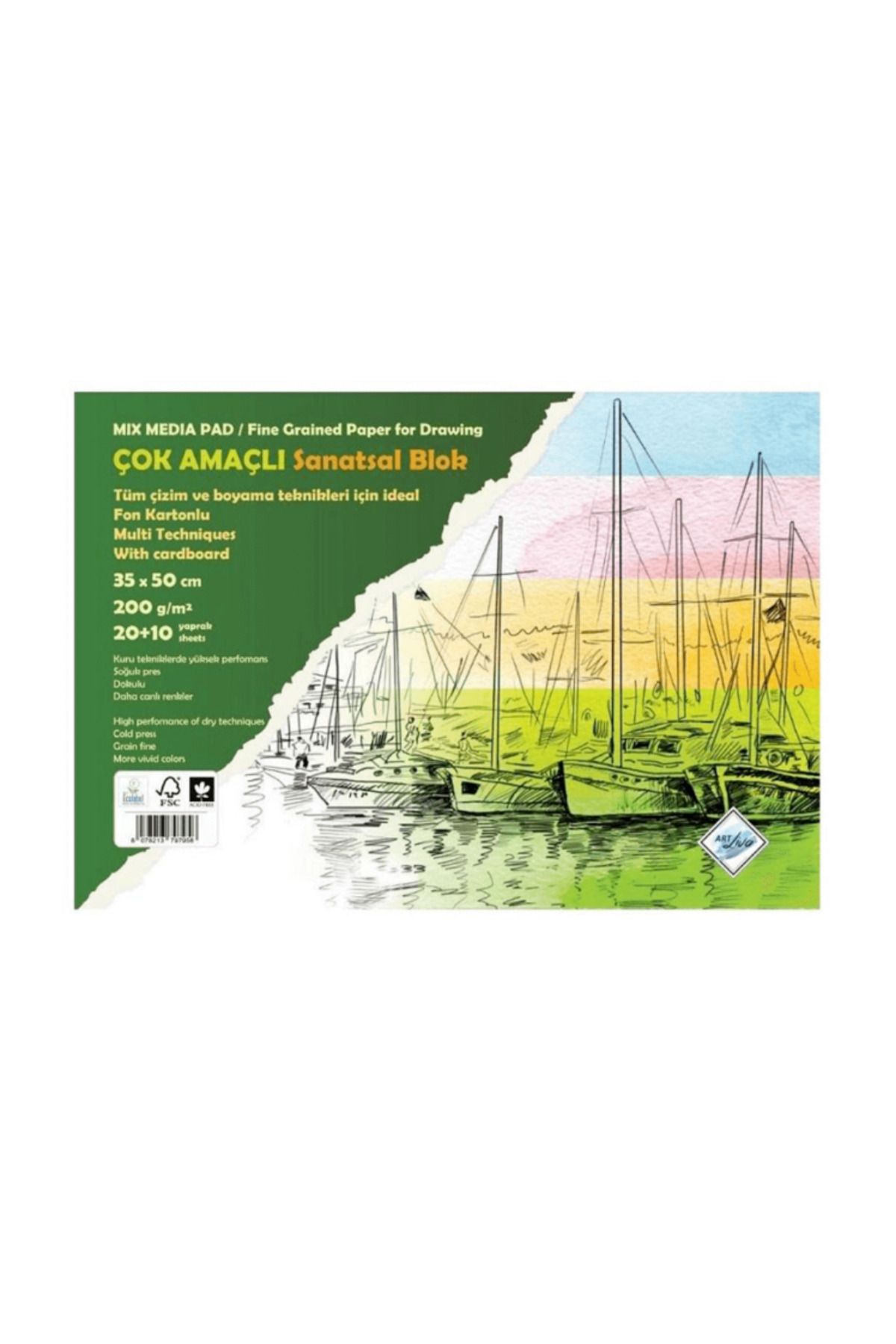 art liva RESİM DEFTERİ 200 GR SPİRALLİ FON KARTONLU 35x50 DOKULU 20+10 YP SD-405