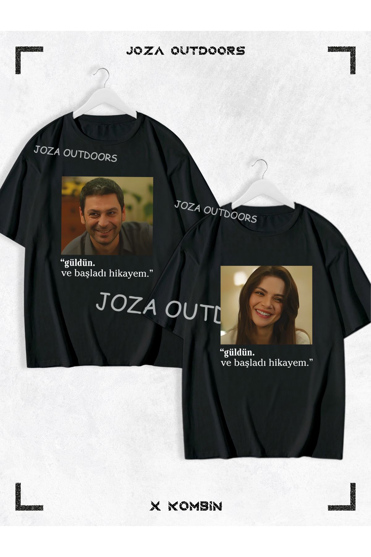 Joza Outdoors Kadın Erkek Unisex Uzak Şehir Alya Cihan Baskı Sevgili Çift Kombini Oversize Renkli Tshirt 2li Takım