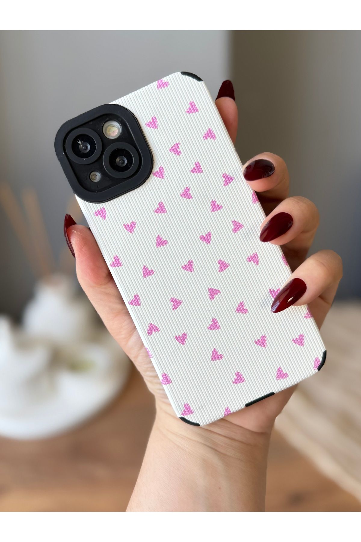 MirazTasarim IPHONE 13 PEMBE KALP DESENLİ KILIF