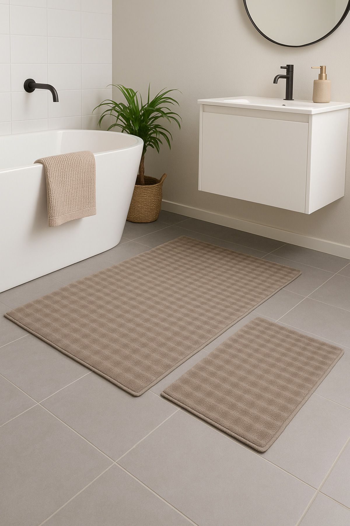 HOME ESSENTIALS Set De 2 Covorașe De Baie - Bază Anti-alunecare, Lavabile Și Absorbante De Apă - One Size