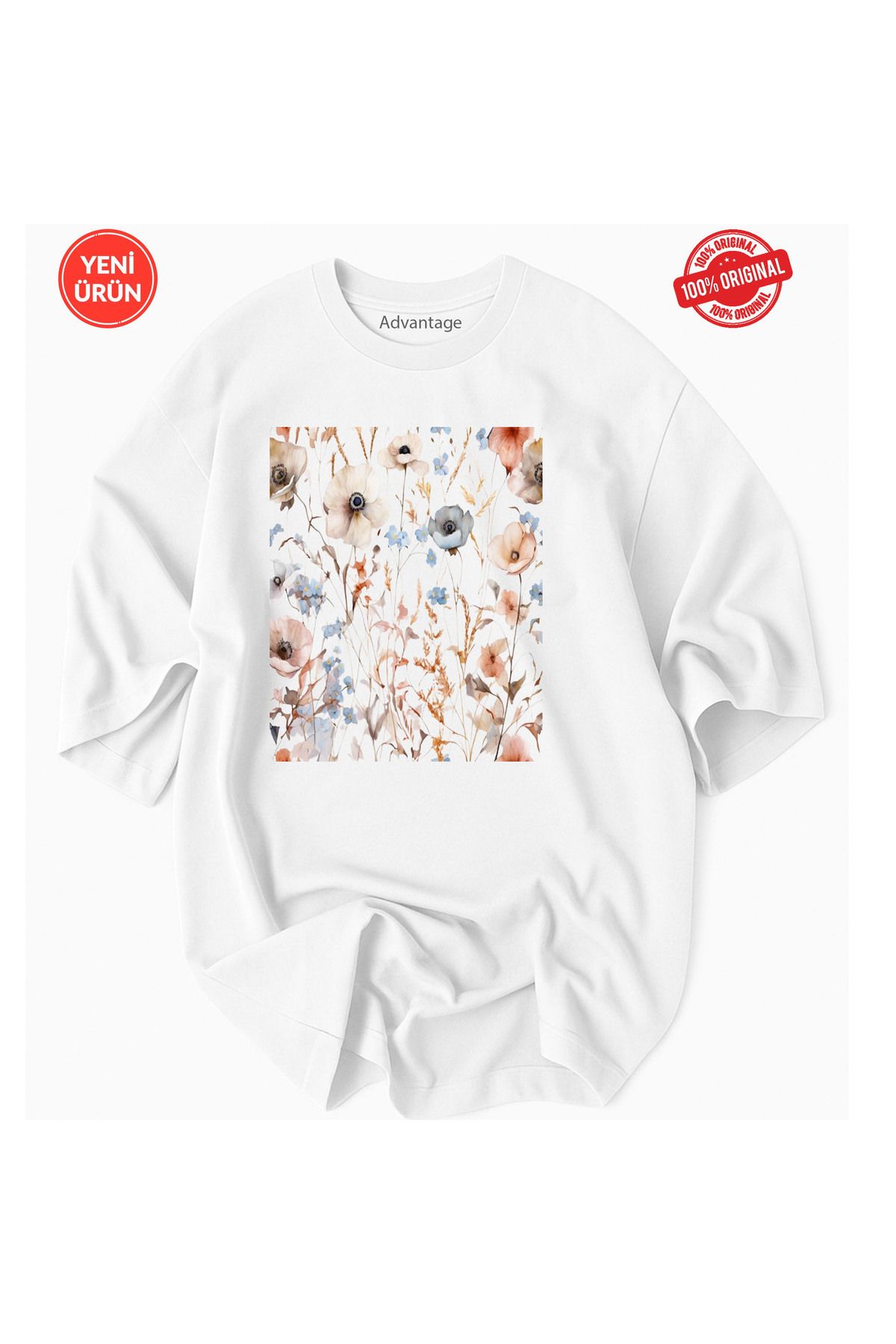 Advantage Yeni Trend Canlı Çiçek Desenli %100 Pamuklu Premium T-Shirt