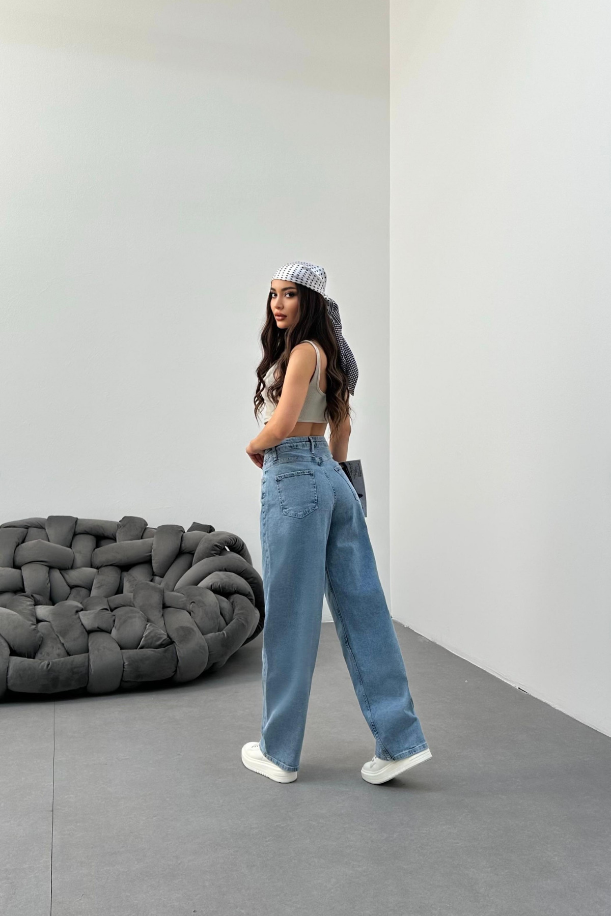 BİKELİFE-Hellblaue, locker sitzende, bequeme Baggy-Jeanshose mit weitem Bein für Damen 6