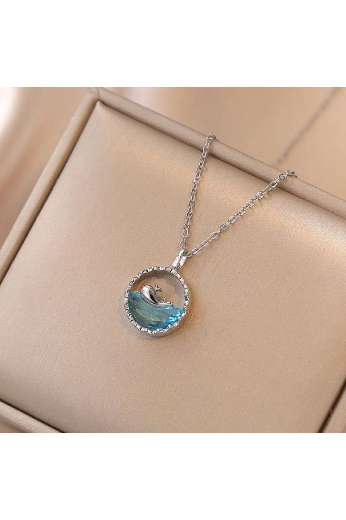 Ervalina Trend Moda Çelik Kolye, Yunus Balığı Tasarımı Gümüş Renk