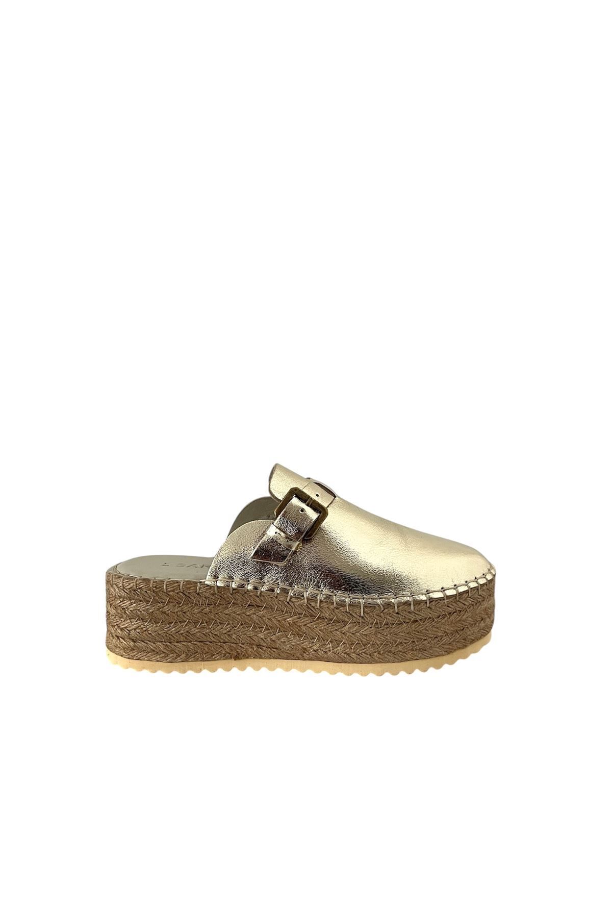 Saracshoes Deri Gold Kadın Espadril Terlik Sunset