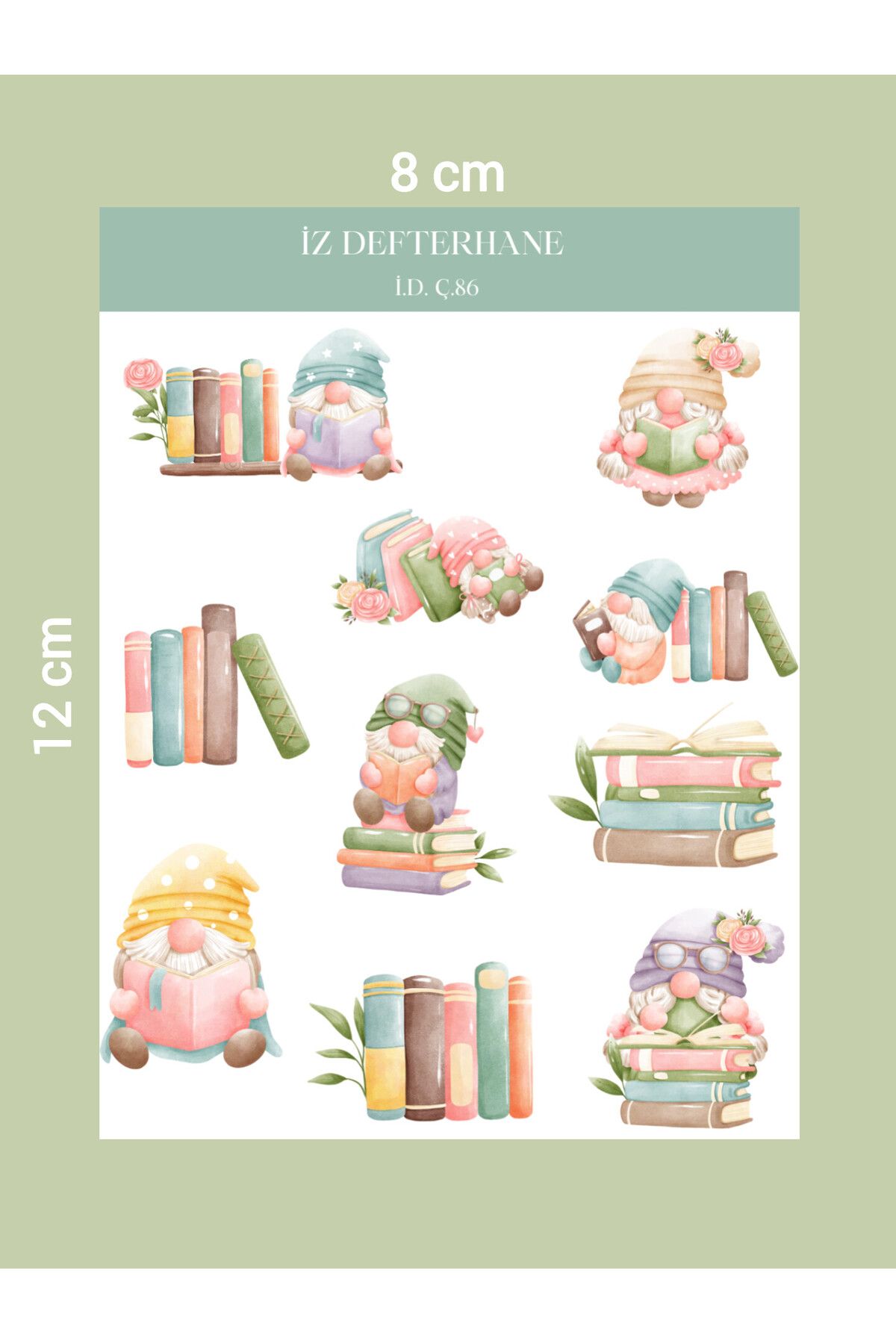 İZ DEFTERHANE Sevimli Kitap Sever Çıkartma Sticker (Defter ajanda ve planlayıcılar için uygun)