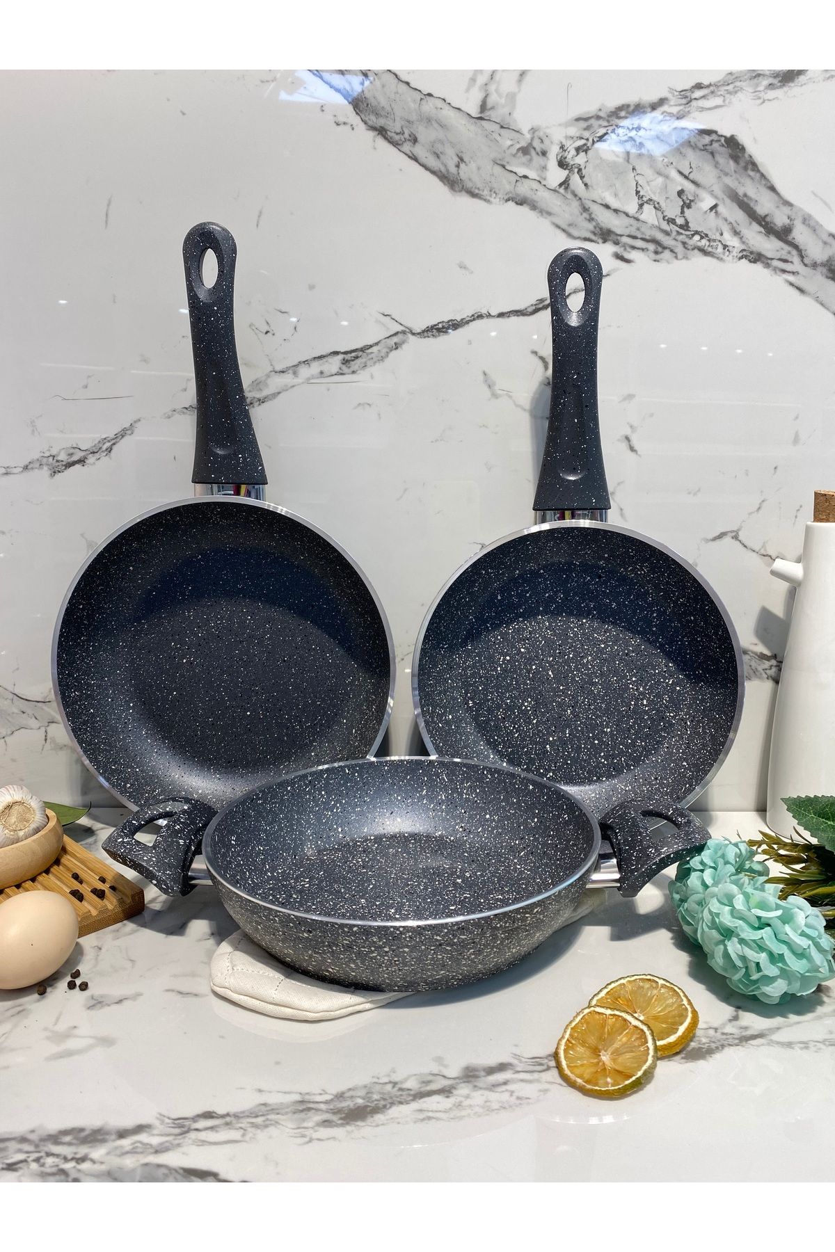 Elvira Granit 20-22 cm Tava-18 cm Sahan Set-gri