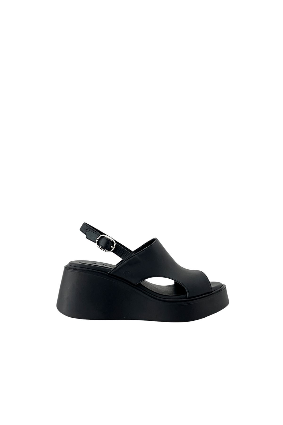Saracshoes Gerçek Deri Siyah Kadın Sandalet Bunny