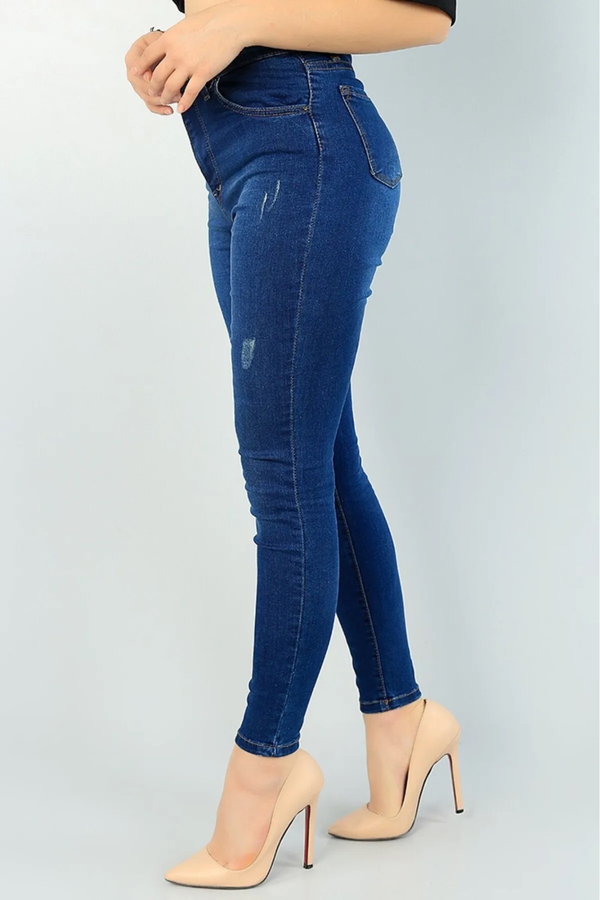 LİMABEL  Kadın Mavi Yüksel Bel Bilek Boy Dar Paça Skinny Likralı Kot Pantalon