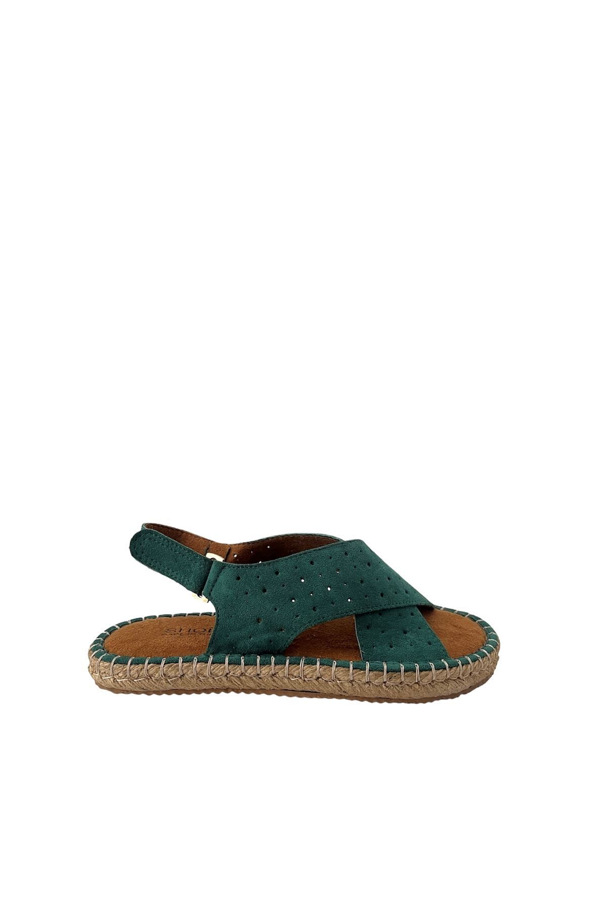 Saracshoes Kadın Yeşil Süet Çapraz Bantlı Sandalet Summer