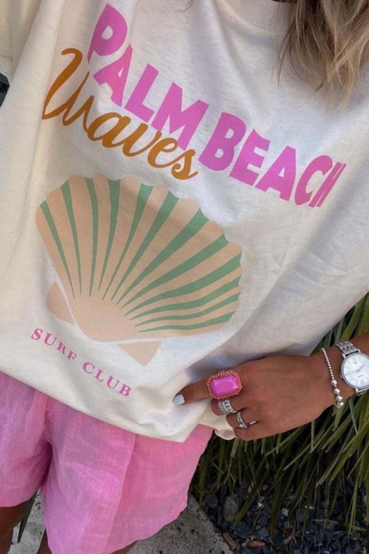 GIA - ART Kadın Palm Beach Baskılı Renkli Oversize Yazlık Tişört