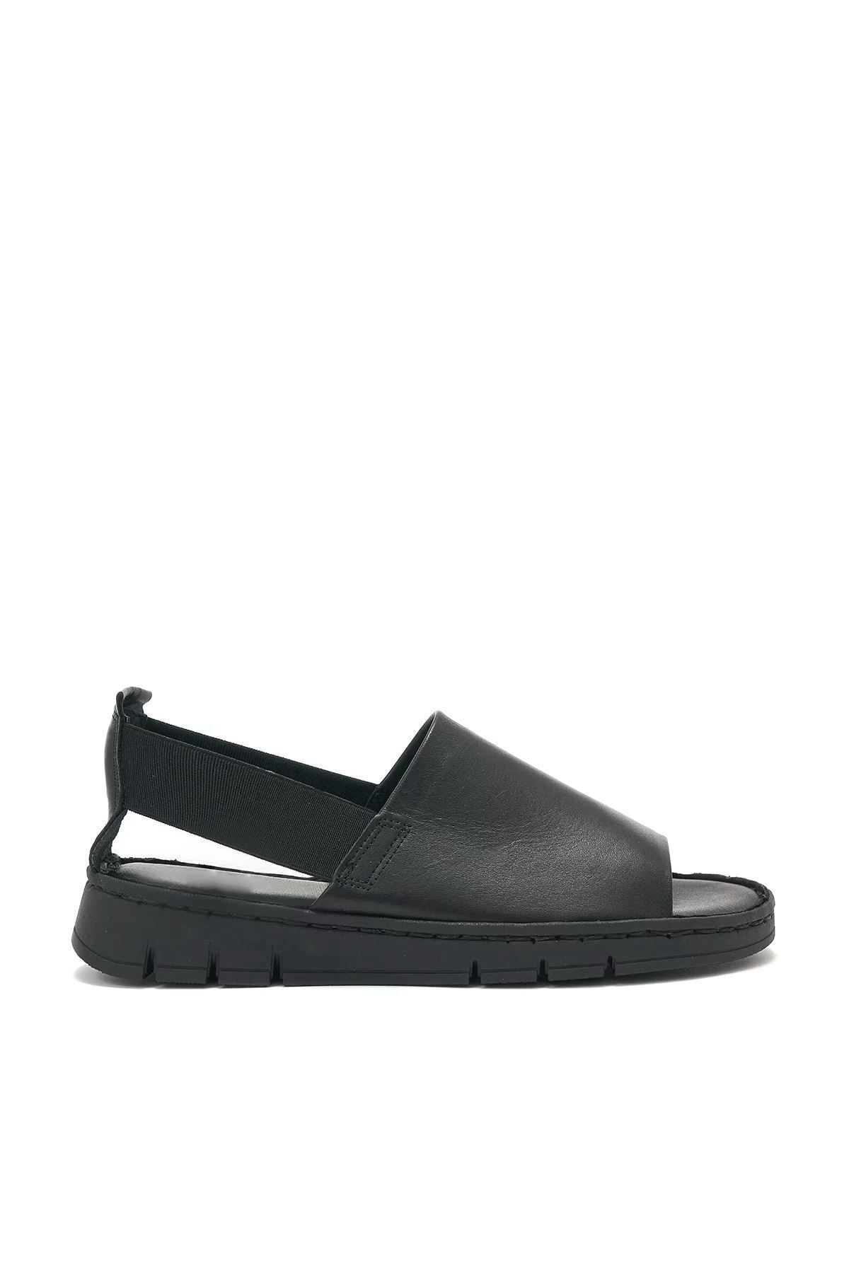 Saracshoes Gerçek Deri Siyah Kadın Sandalet Confo