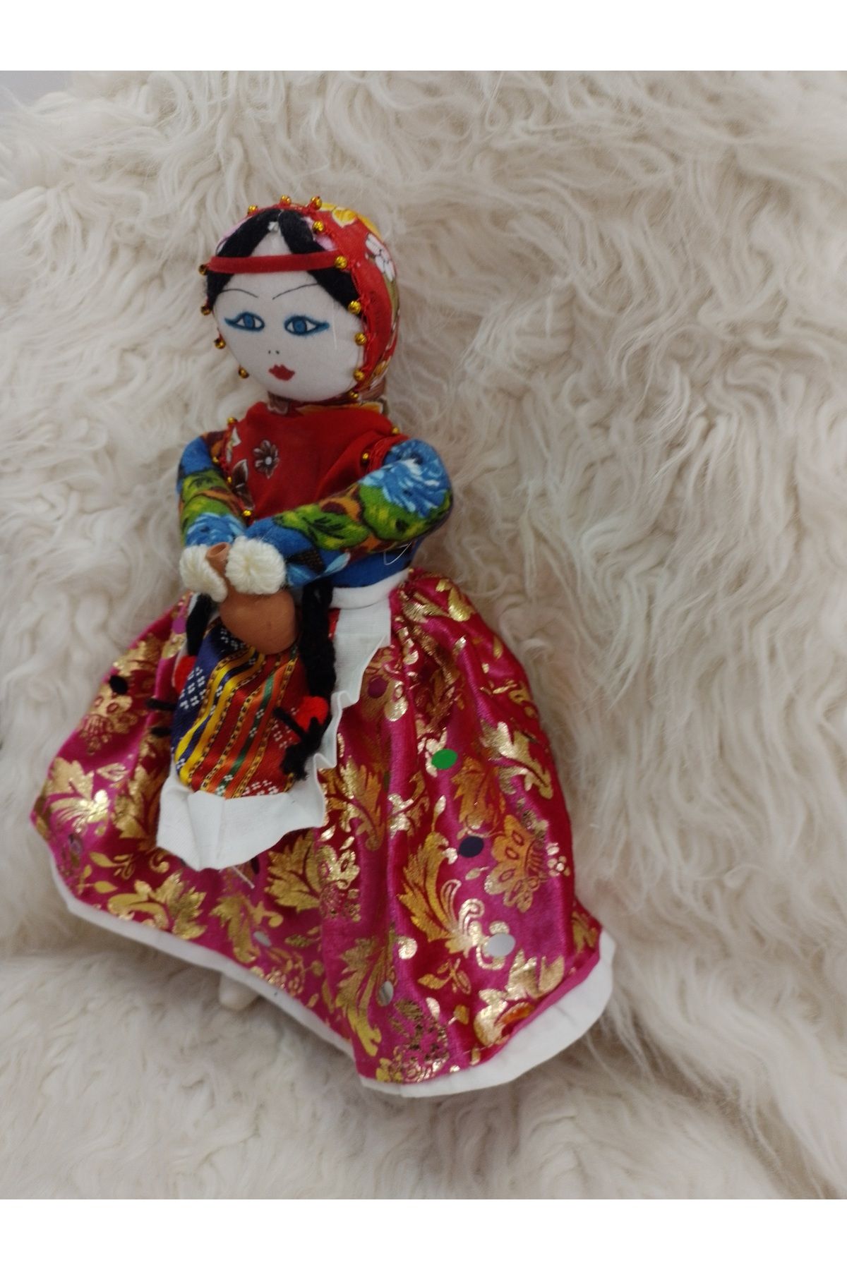 ŞAHMERDANOĞLU Şahmerdanoğlu 30x30 Cm El Yapımı Büyük Boy Kapadokya Soğanlı Bebeği, Su Testili Desenli 6