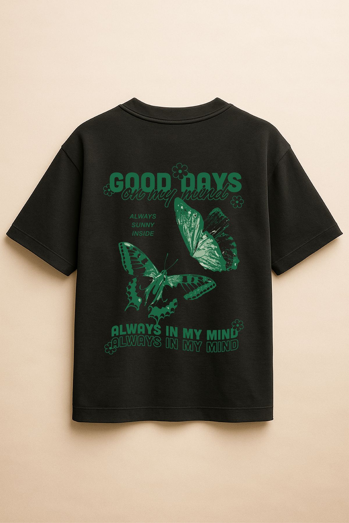 Altair Tr Siyah Renk Oversize Good Days Kelebek Baskılı Unisex Tişört T-Shirt
