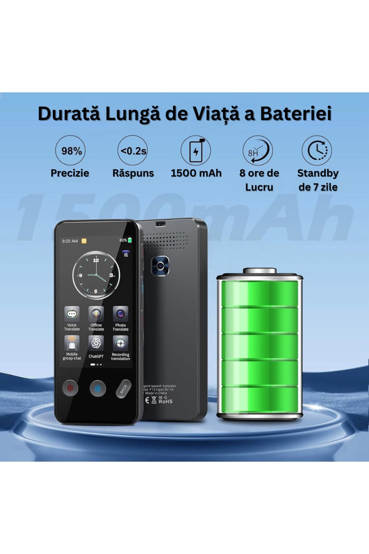 Velixo-Smart Translator, 3.4" Screen, 5MP, WiFi, BT, AI ChatGPT, 143 Lang Voice, 19 Offline, Photo/Text 6